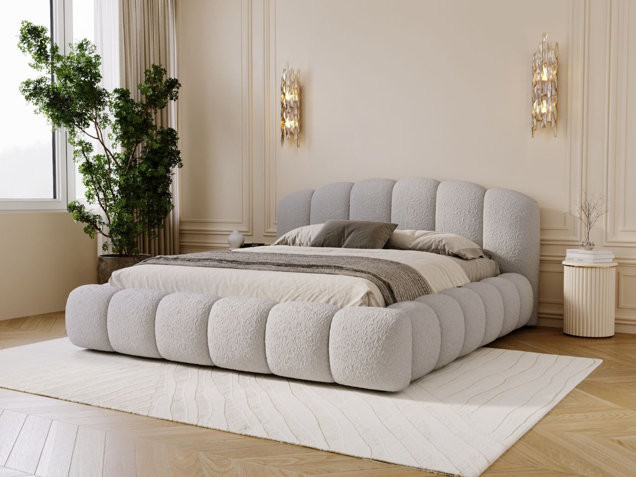 GrainGold Polsterbett Cloud Soft (Set, Polsterbett, Lattenrost, Bettkasten), mit Bettkasten, mit Lattenrost, Modern Stil, abgerundete Kopfstütze