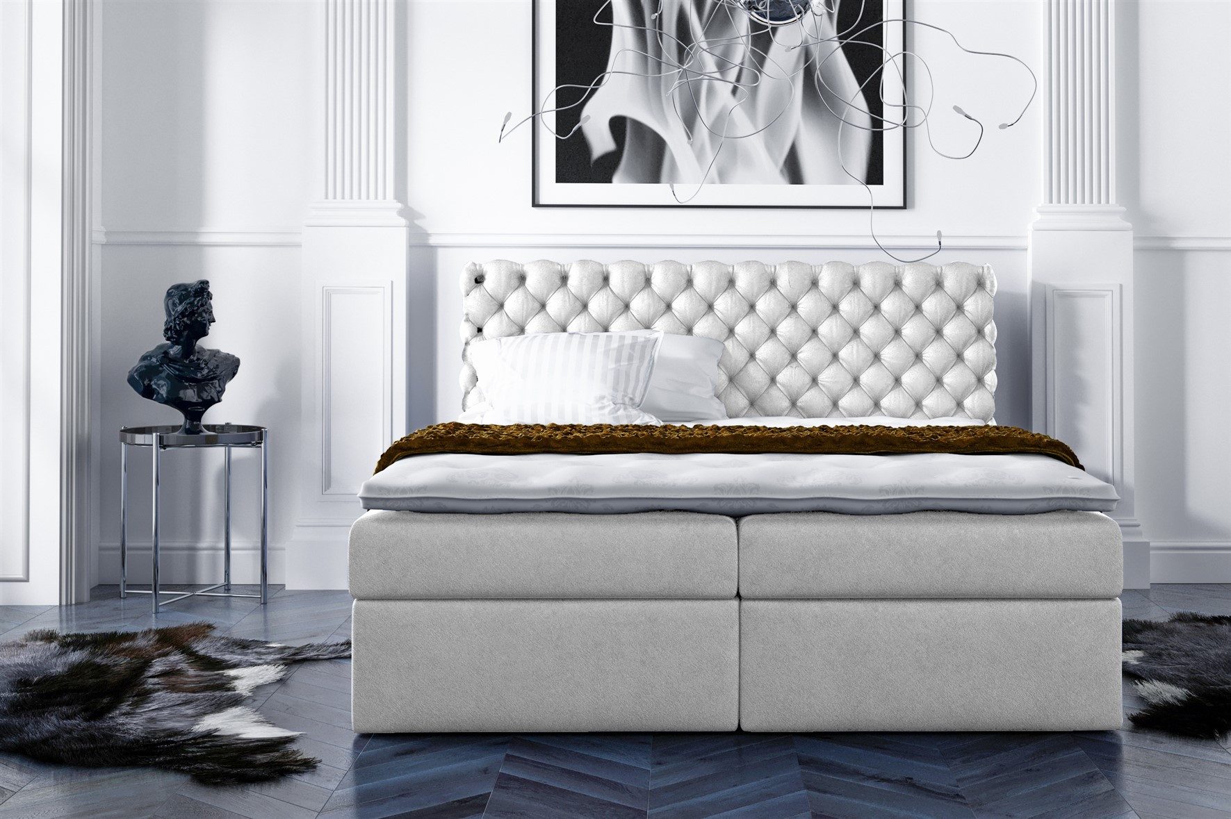 Fun Möbel Boxbett Schlafzimmerbett PARINI in Stoff Gloss Velvet (Gepolstertes Kopfteil und gepolsterte Bettkästen, Inkl. Kaltschaumtopper), Inkl. Bettkasten