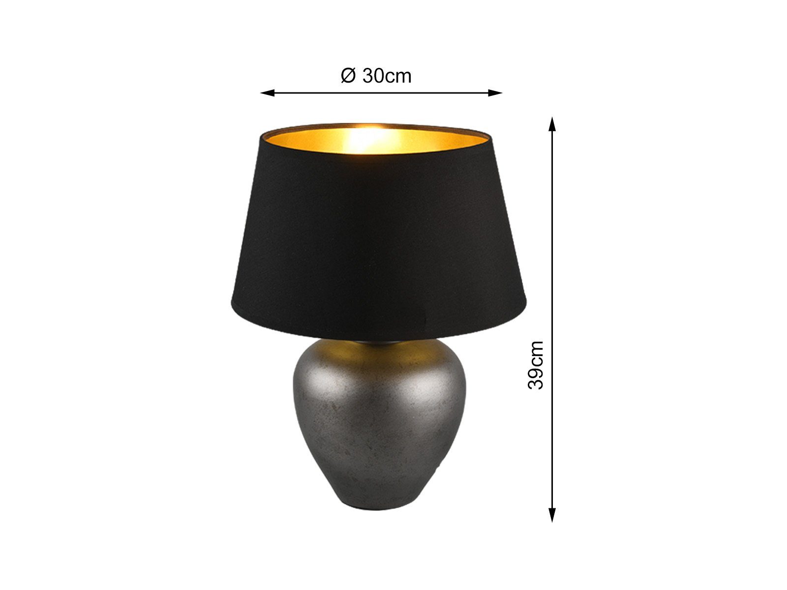 wechselbar, LED Silber-Schwarz/Gold Design-klassiker Dimmfunktion, Fenster-lampe H meineWunschleuchte Warmweiß, Schwarz groß-e Gold-en, dimmbar Nachttischlampe, LED 39cm