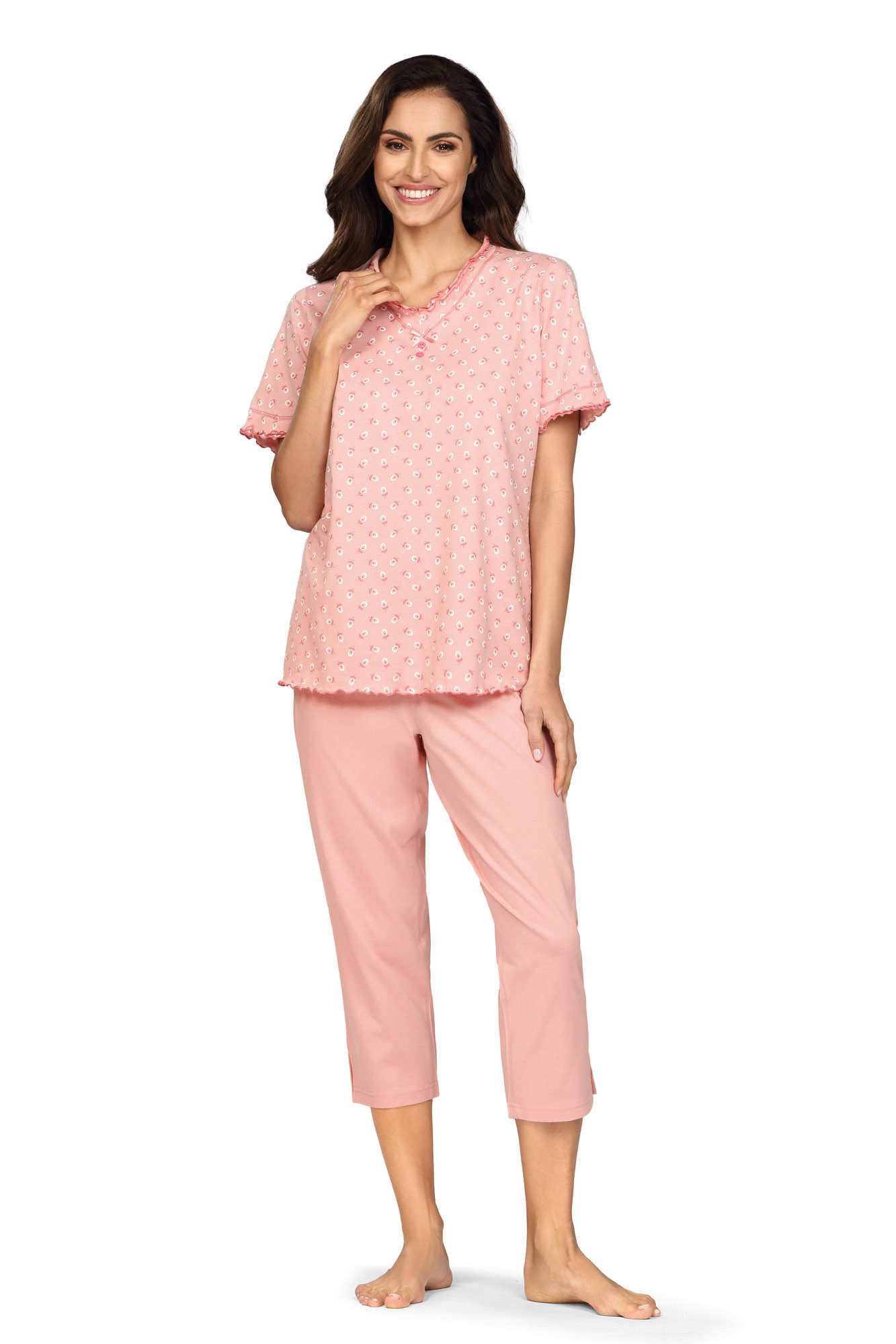 comtessa Schlafanzug Lounge (Set, 2 tlg., 2-teilig) Damen Schlafanzug 2-teilig Pyjama 3/4 Hose Kurzarm Baumwolle