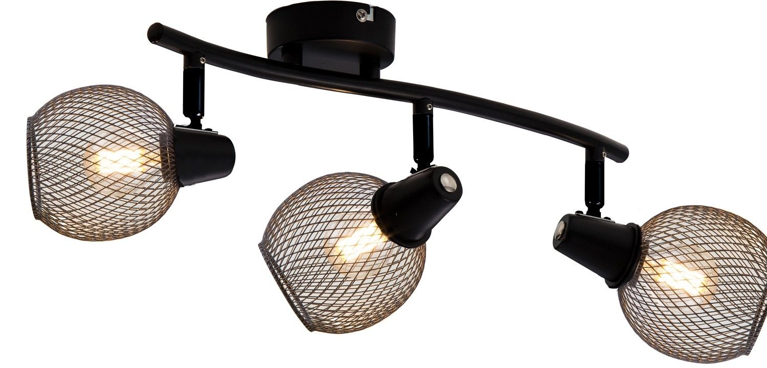 Nino Leuchten Deckenstrahler HILO, 3-flammig, Breite 40 cm, Schwarz, Metall, ohne Leuchtmittel, Lampenschirme aus Draht | Deckenstrahler