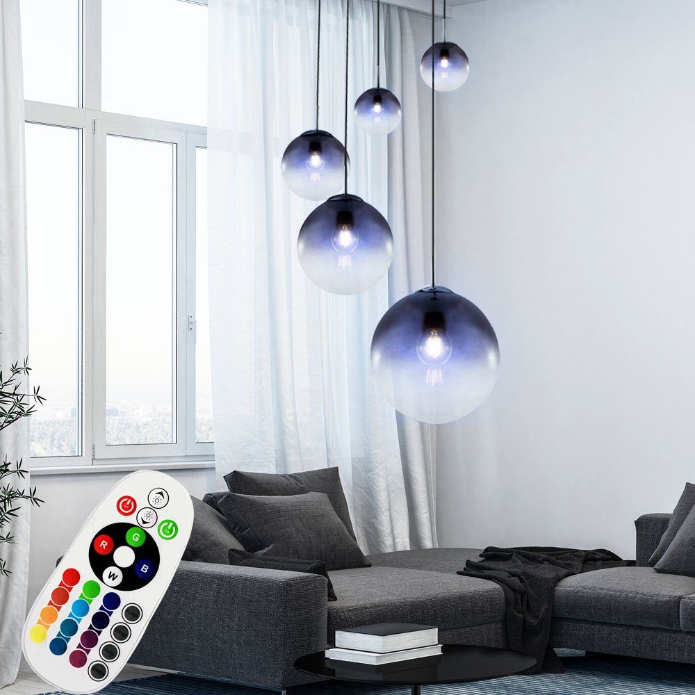 LED Glas Kugel Hänge Leuchten Wohnzimmer RGB Fernbedienung Decken Lampen dimmbar 