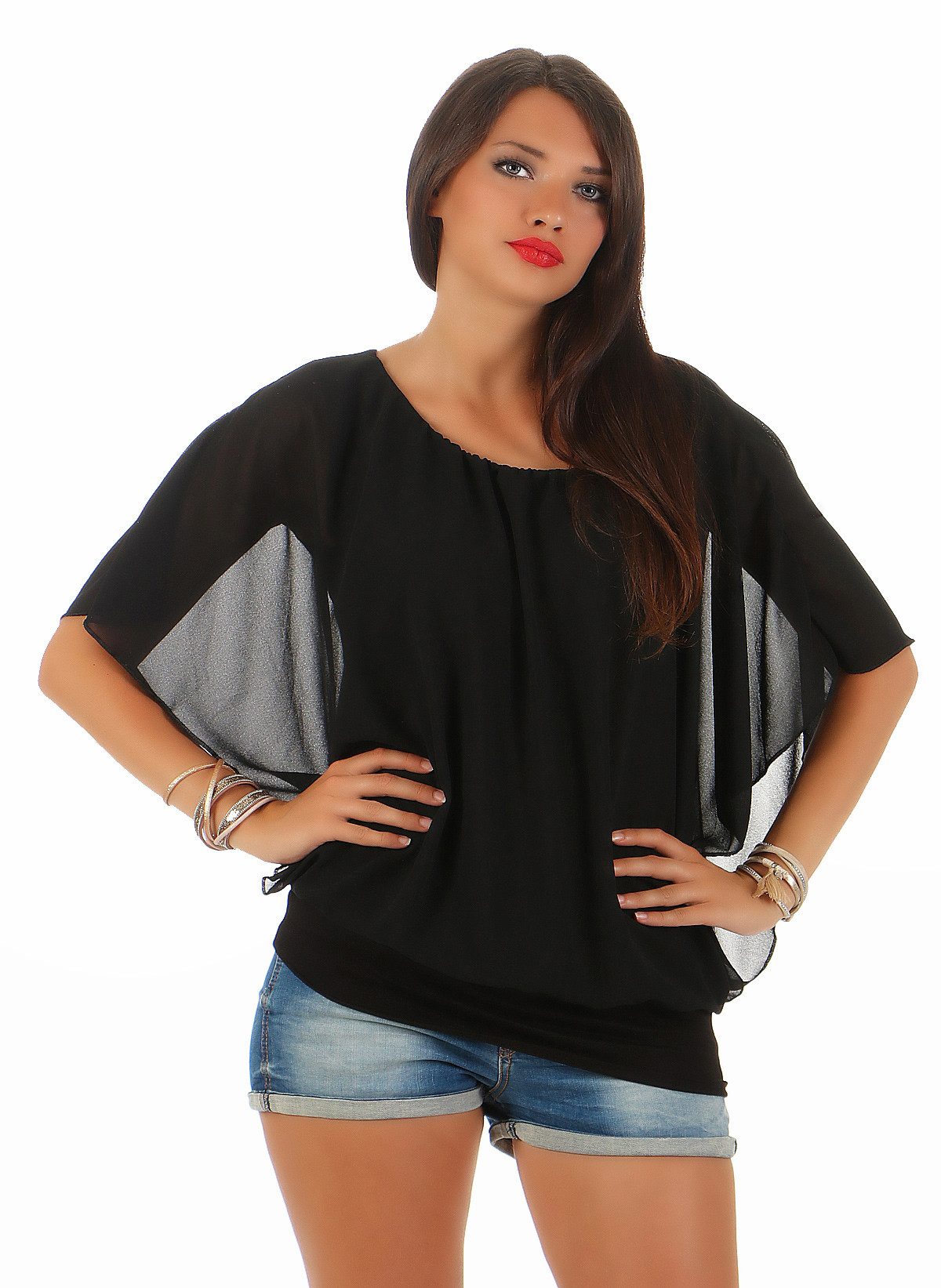 CLEO STYLE Schlupfbluse Damen Chiffon Bluse günstig online kaufen
