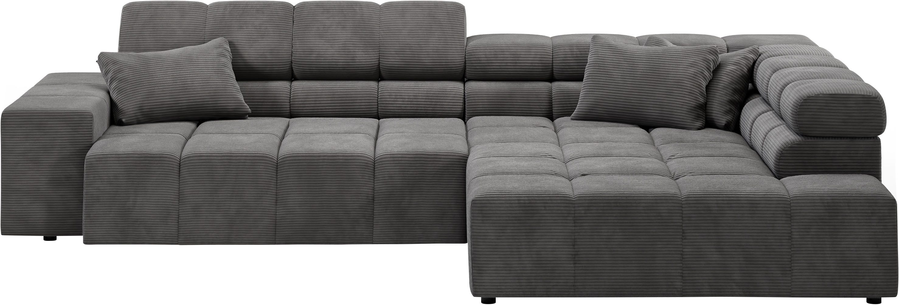 Home affaire Ecksofa Ancona, Ecksofa, incl. Kopfteilverstellung, Breite 319 cm, L-Form, wahlweise motorische Sitztiefenverstellung, auch in Cord + Easy Care