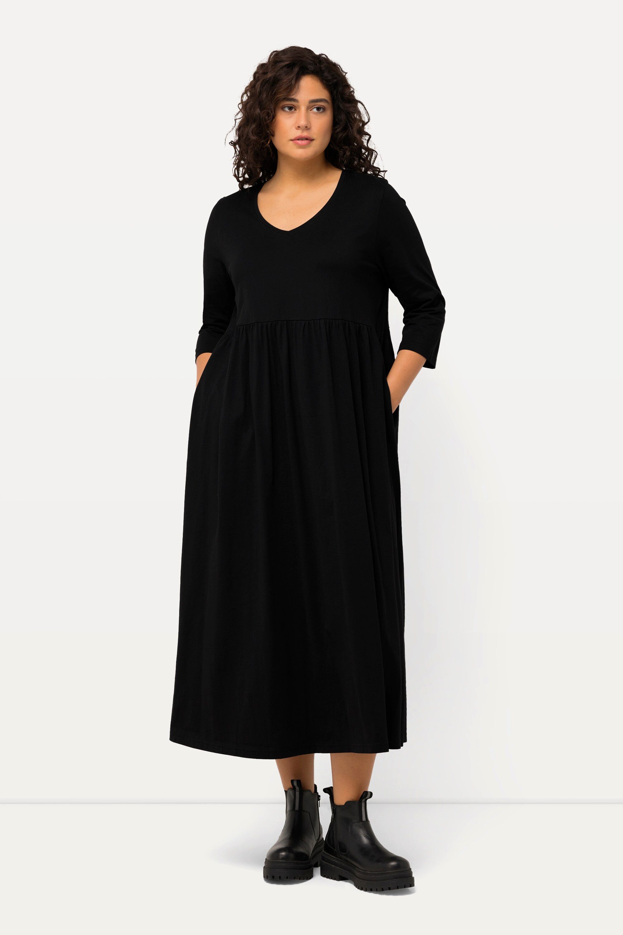 Ulla Popken Maxikleid Jerseykleid Empirenaht V-Ausschnitt günstig online kaufen