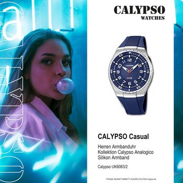 CALYPSO WATCHES Quarzuhr Calypso Herren Uhr K6063/2 Casual Silikon, Herren Armbanduhr rund, Silikonarmband blau, Casual