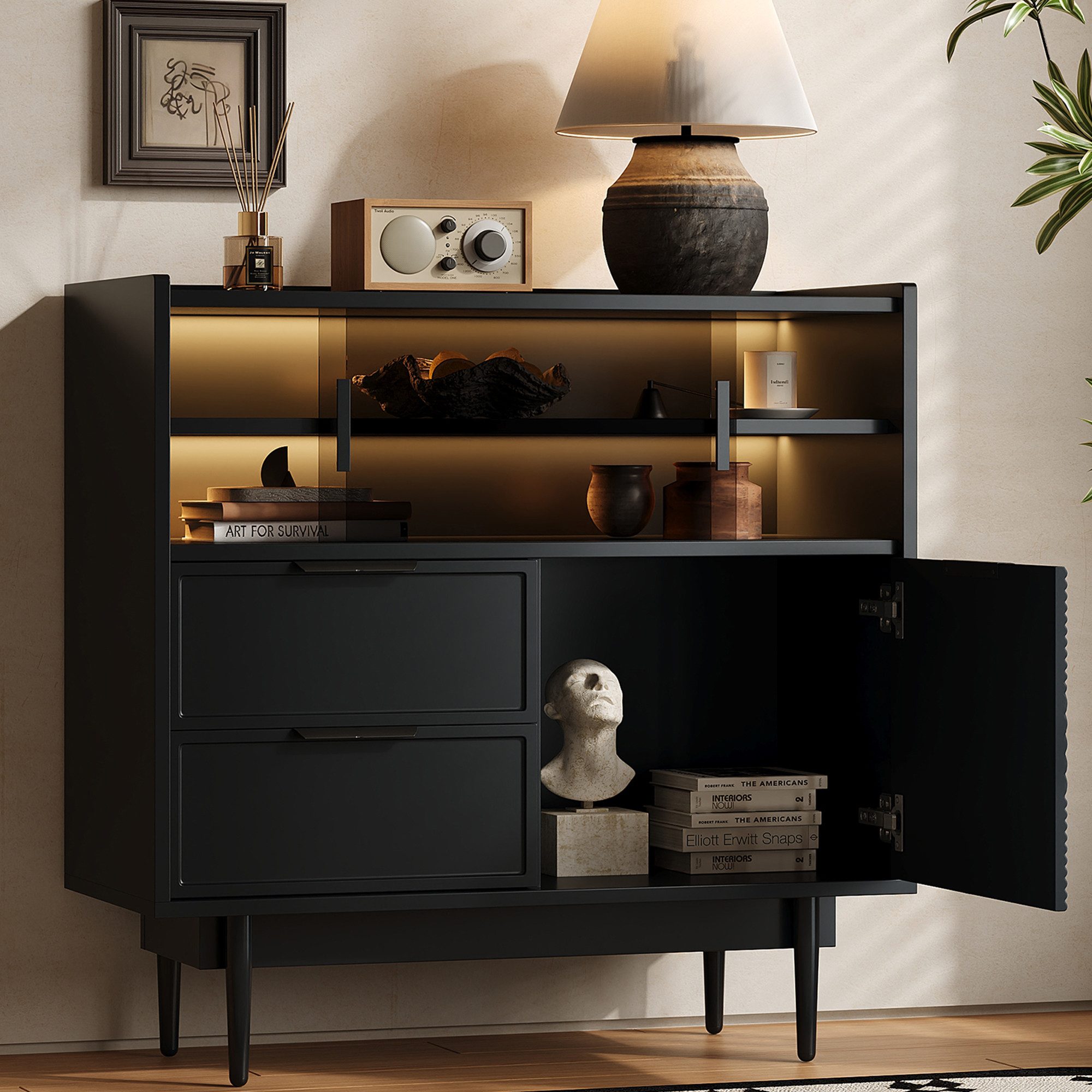 Flieks Sideboard mit 2 Schubladen und 2 Glasschiebetüren (1 St., B80/T35/H8 günstig online kaufen