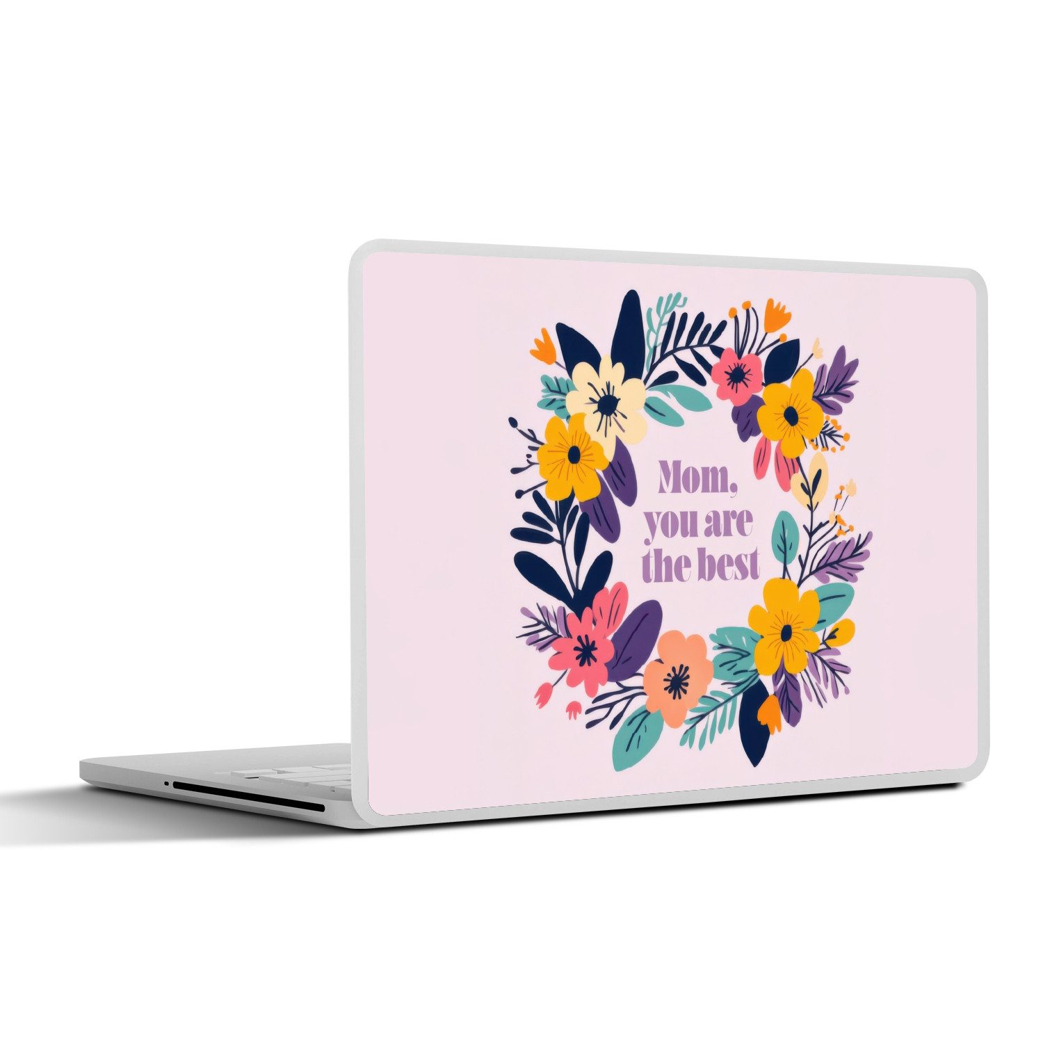 MuchoWow Laptop-Aufkleber Blumenkranz - Bunt - Mutter, (1tlg), Aufkleber Geeignet für Laptops, Schutz vor Kratzern, Sticker, 31x22 cm