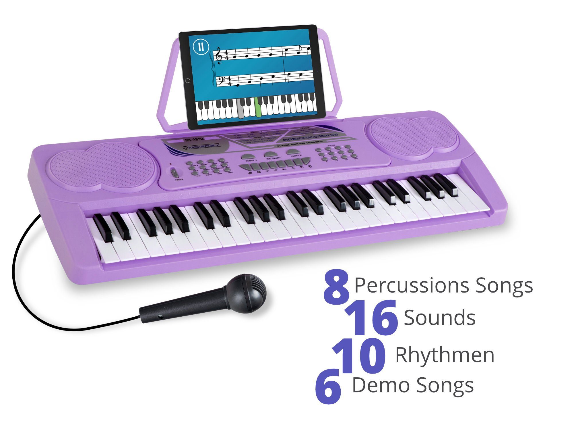 McGrey Home Keyboard BK-4910 Kinder Einsteigerkeyboard mit 49 Tasten,  (Schule-Set, 2 tlg., inkl. Mikrofon, Notenständer & Schule), mit 16 Sounds,  10 Rhythmen und Lernfunktion