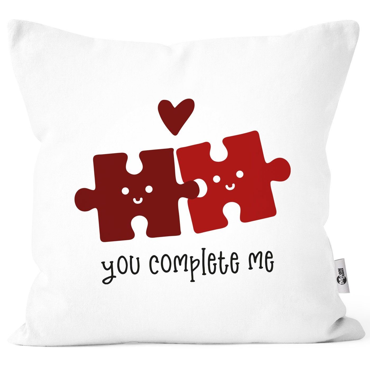 MoonWorks Dekokissen (Kissen) Kissenbezug you complete me Puzzle Spruch Liebe Geschenk Partner Valentinstag Jahrestag Puzzlestücke Moonworks®