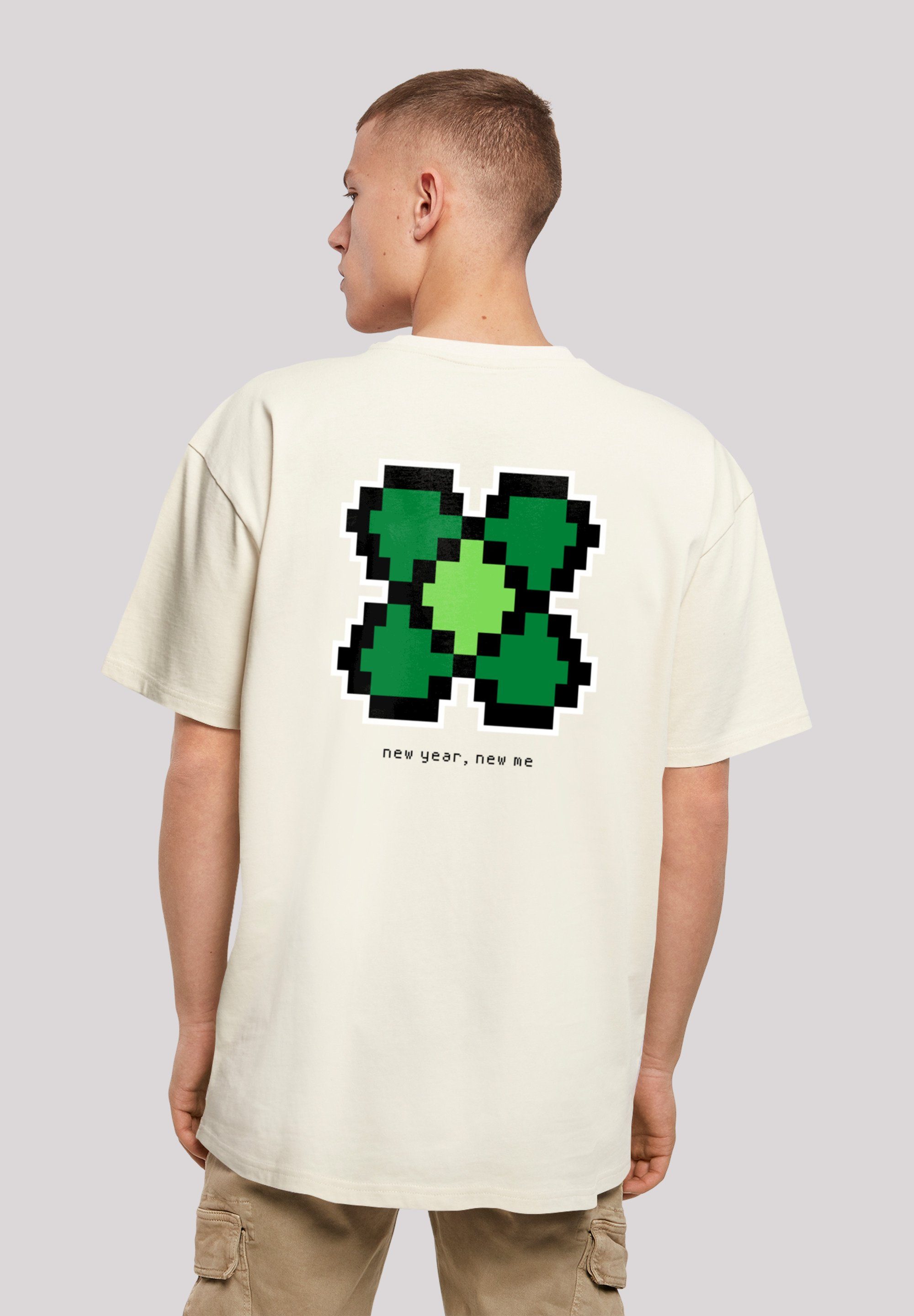 Silvester Print, New Passform überschnittene T-Shirt Year Kleeblatt Pixel Weite und F4NT4STIC Schultern Happy