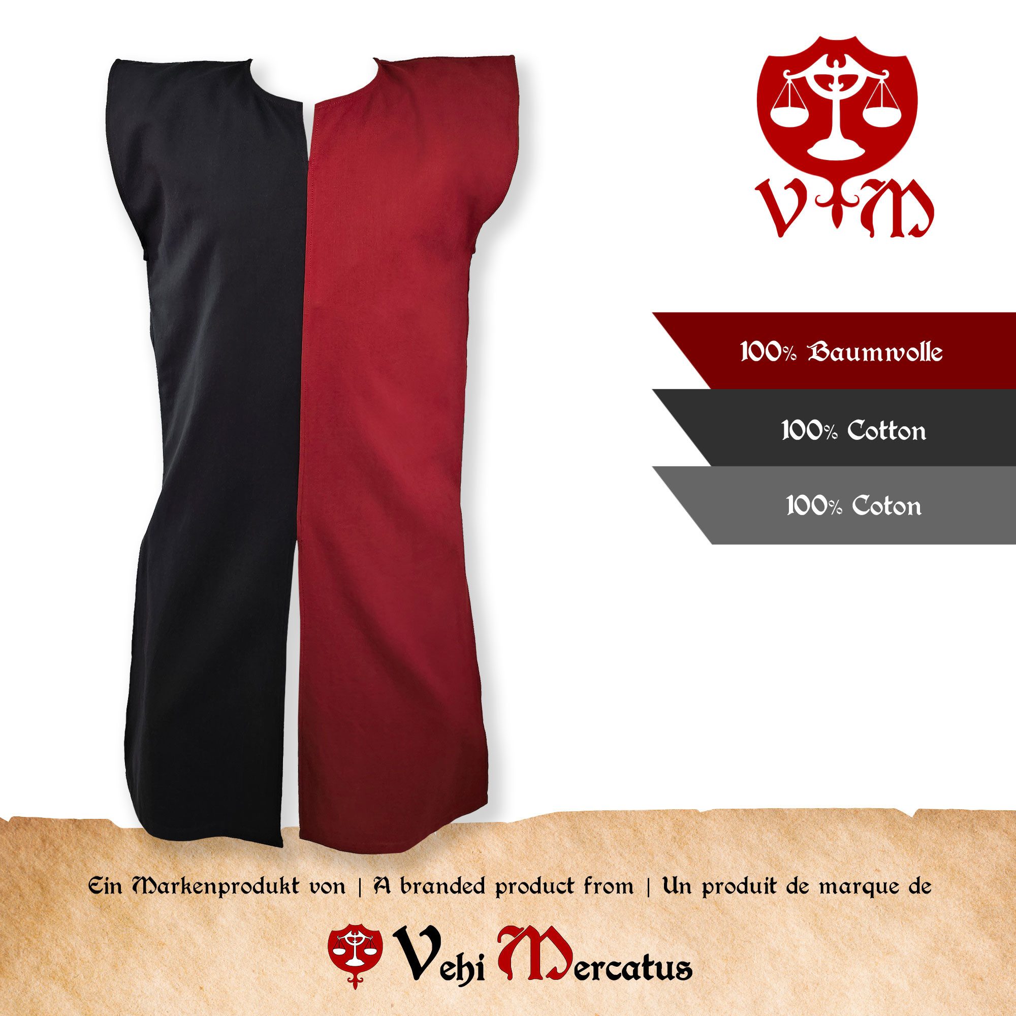 Vehi Mercatus Wikinger-Kostüm Mittelalter Wappenrock Rot / Schwarz "Enzio"