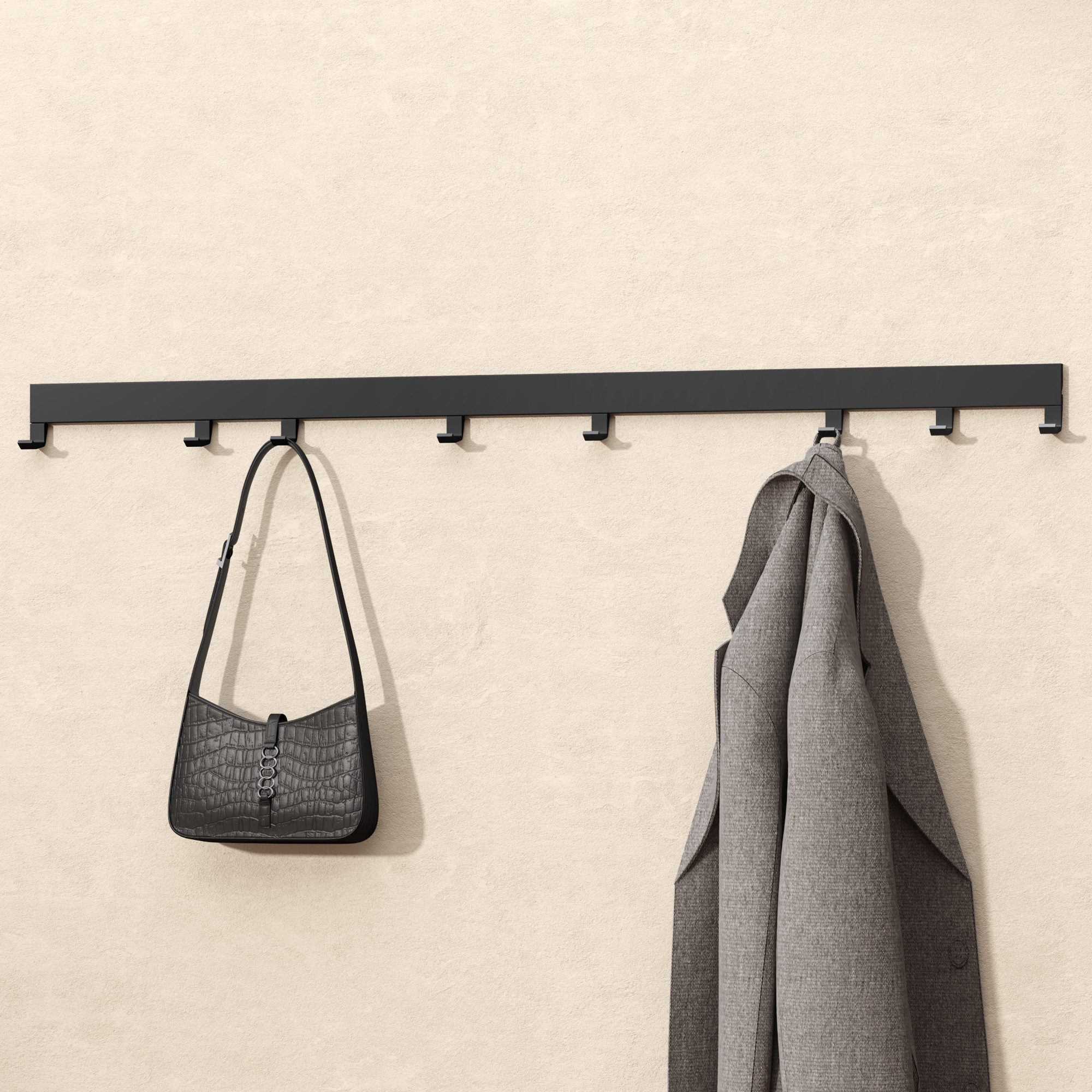 doporro Garderobenleiste Garderobenhaken mit verschiebbaren Kleiderhaken aus Aluminium Stalo10 (8 St), Pulverbeschichtet, aus hochwertige Alu