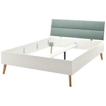 Lomadox Bett MAINZ-61, grün mit Füßen aus Natureiche Massivholz 145x44x210 cm