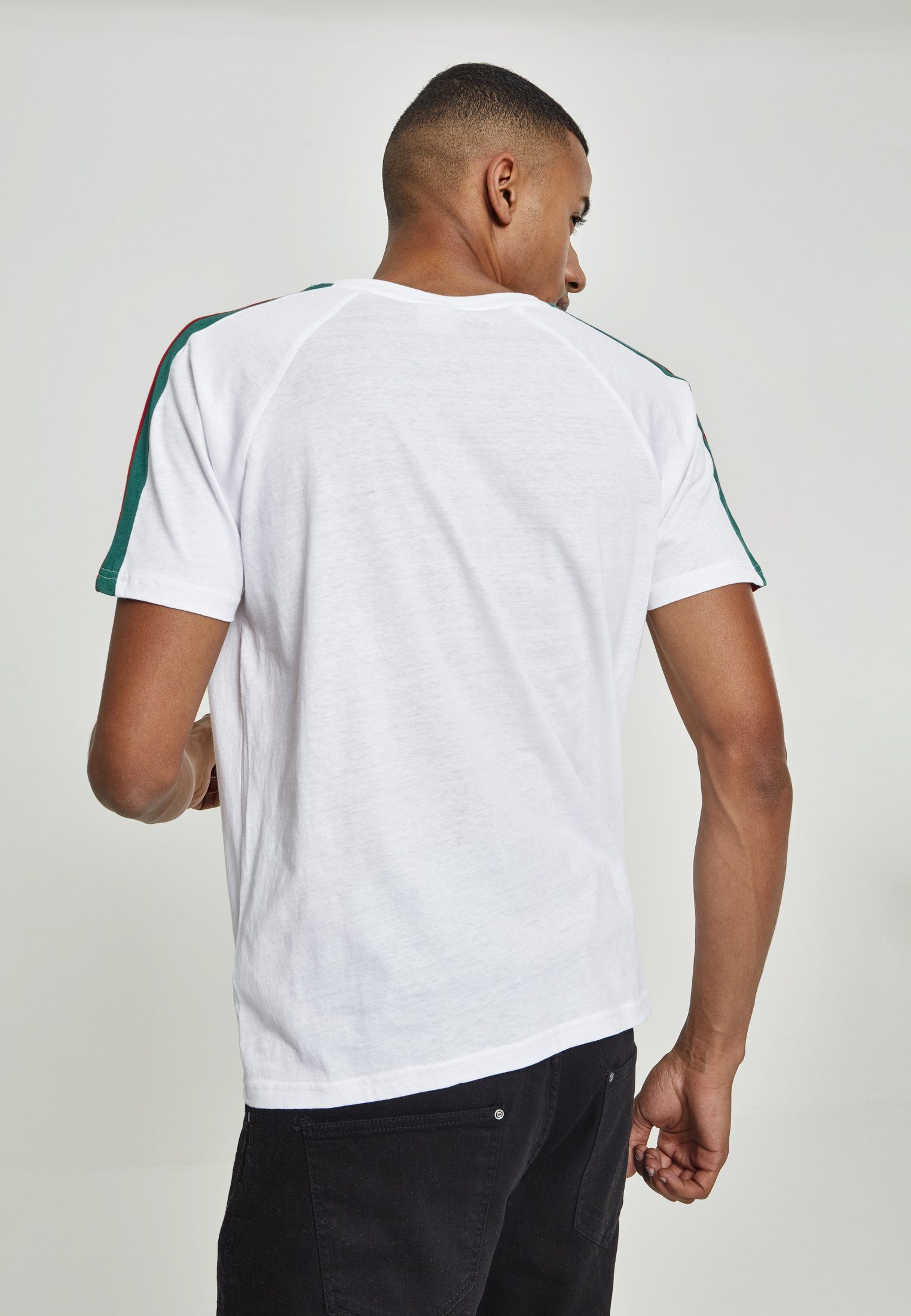 Tee T-Shirt Raglan URBAN Stripe T-Shirt white/firered/green Shoulder CLASSICS (1-tlg)