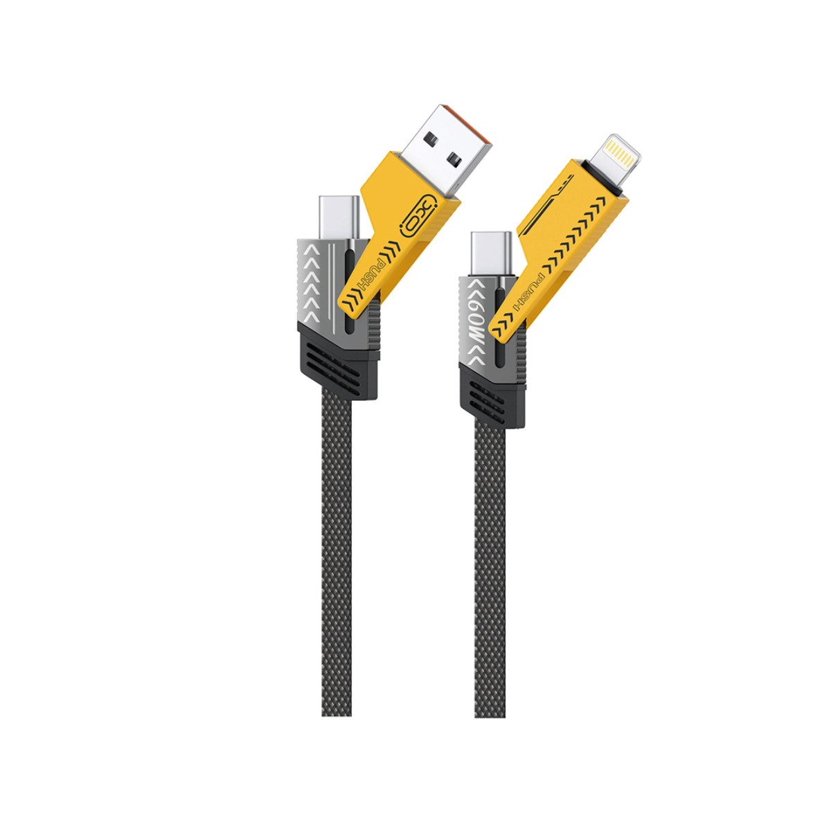 XO NB283 USB-Kabel, USB-A, USB-C, kompatibel mit iPhone, 4in1 Ladekabel mit 60 W Schnellladefunktion