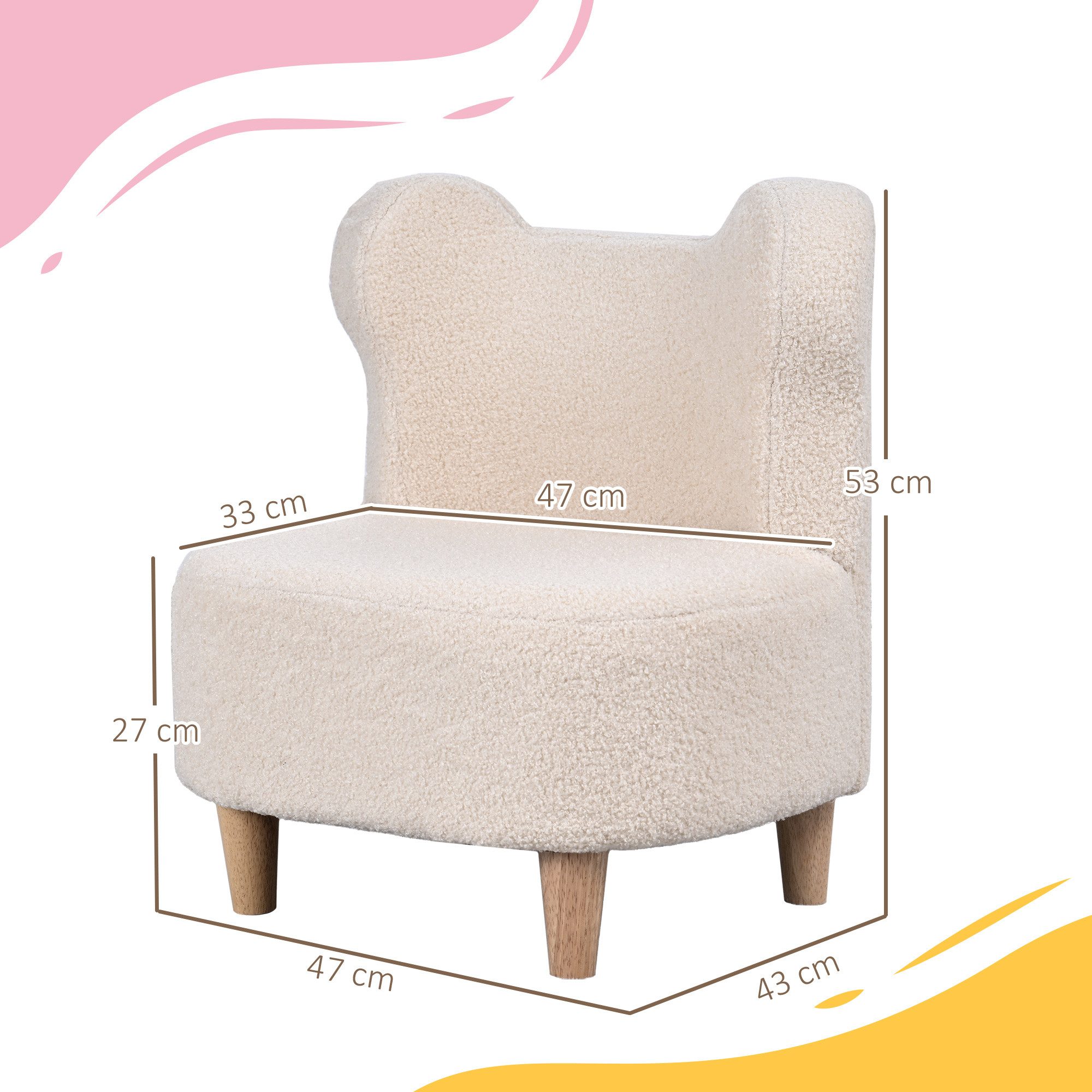 AIYAPLAY Kindersessel mit Teddyfleece-Optik, Bärenform (Kinderstuhl mit Holzbeine, 1-St., Kindersofa), für Kinderzimmer, Spielzimmer, Beige
