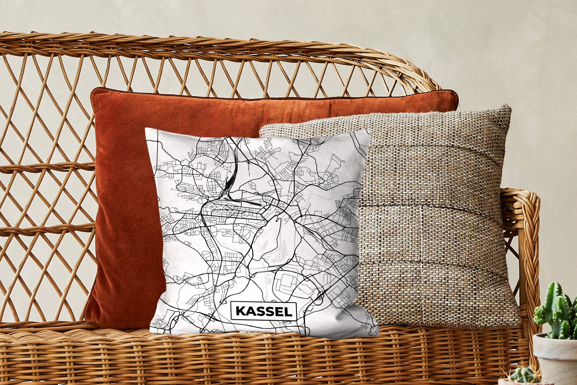 Kassel MuchoWow für Schlafzimmer, Wohzimmer, Stadtplan, - Deko, - Karte Dekokissen Zierkissen Füllung mit Sofakissen