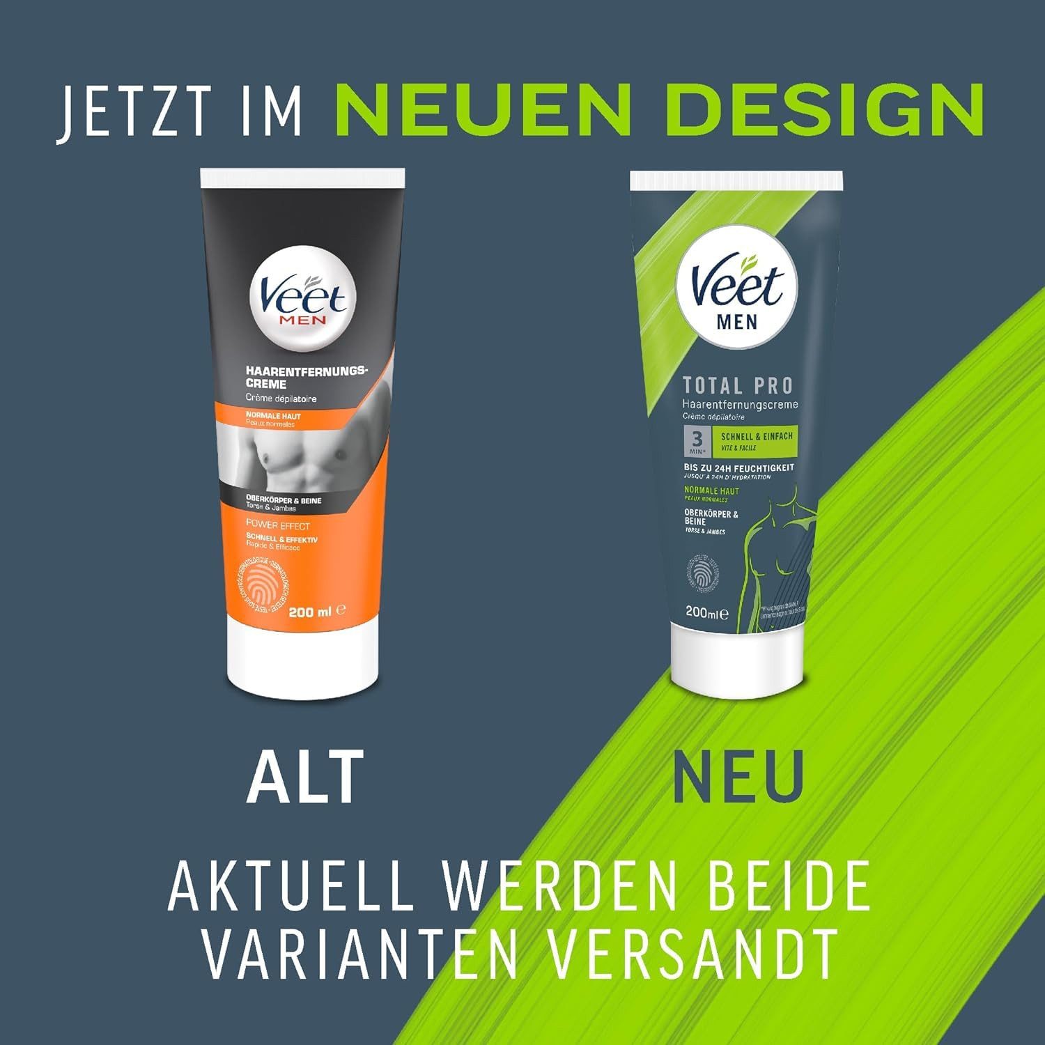 Veet MEN Enthaarungscreme Set mit Creme 100ml & Pflegebalsam 50ml + Creme Power Effect 200ml, Haarentfernungs-Set, 3 St., für den ganzen Körper, inkl. sensiblen Intimbereich