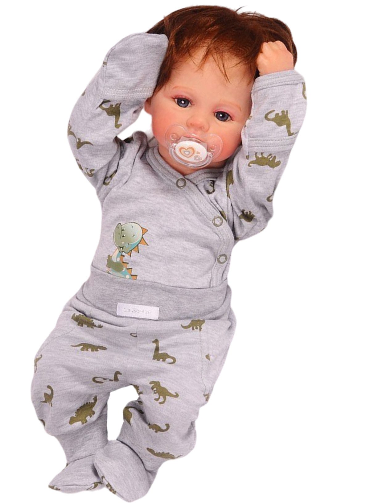 Body & Hose Wickelbody undSchlupfhose in Grau mit Dino-Print