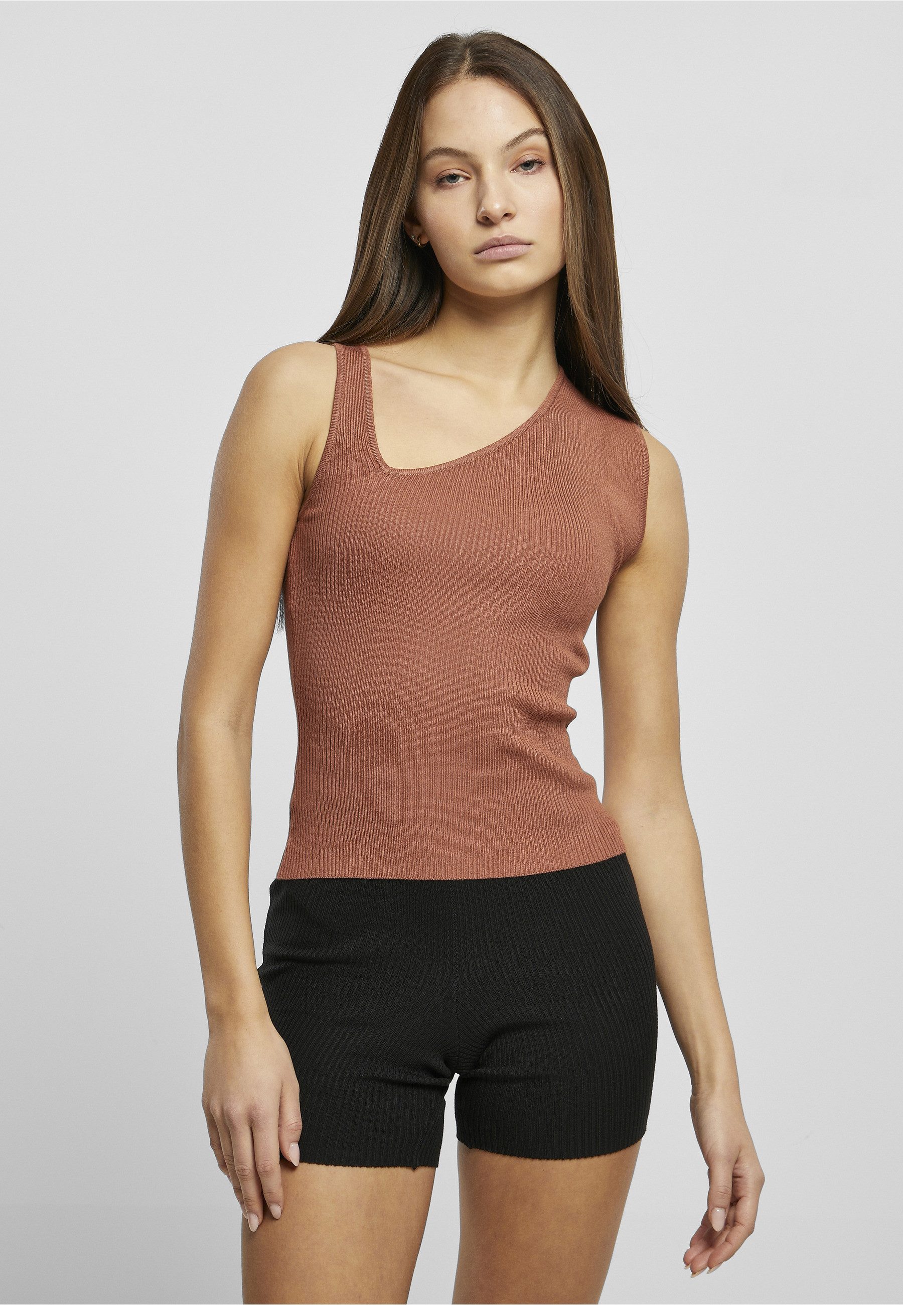 URBAN CLASSICS Yoga & Relax Shirt Urban Classics Damen Ladies Rib Knit Asymmetric Top (1-tlg)