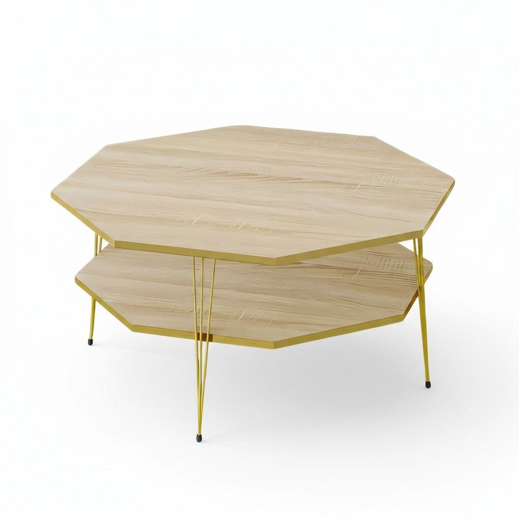 Xlmoebel Couchtisch Moderner achteckiger Tisch aus Holz in elegantem Braun (Packung, 90 x 90 x 47 cm), Made in Europa