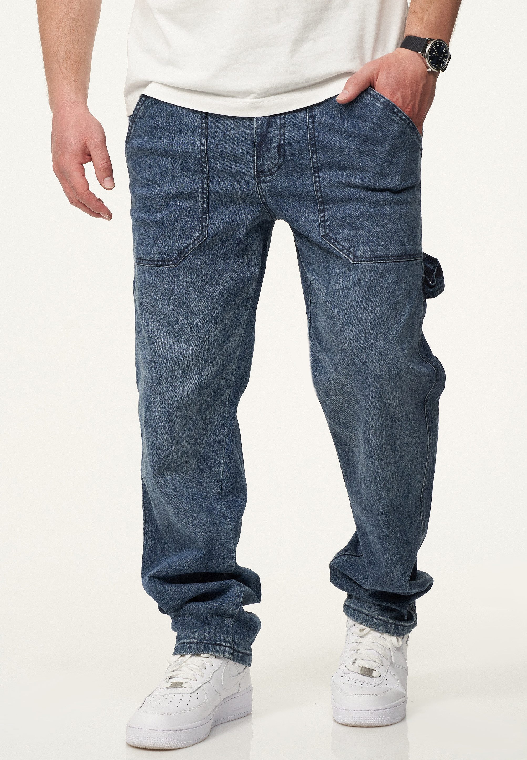 DAILY COTTON Straight-Jeans Hose im Carpenter-Stil - Regular-Fit Workwear Herren Freizeithose Denim Stoffhose - Pants