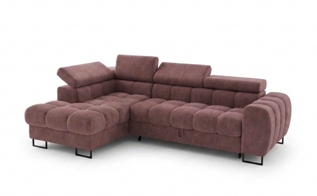 Friderik-EU Ecksofa Palma Mini L-Form, Schlaffunktion, Bettkasten, verstellbare Kopfstützen, T35- & HR-Schaum