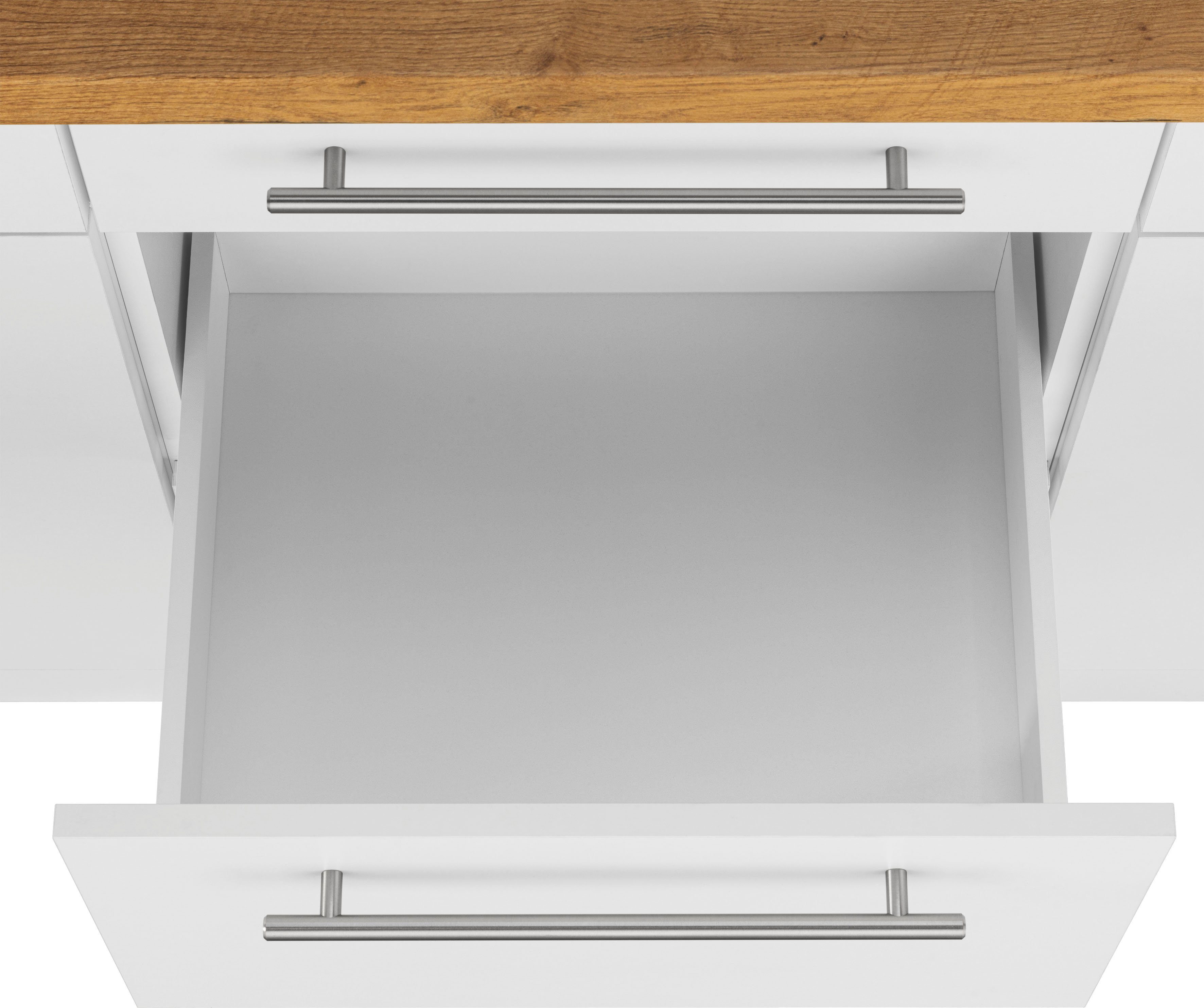 wiho Küchen Winkelküche Unna, 170 cm | Weiß/Kastelleiche x Stellbreite 220 E-Geräten, mit weiß