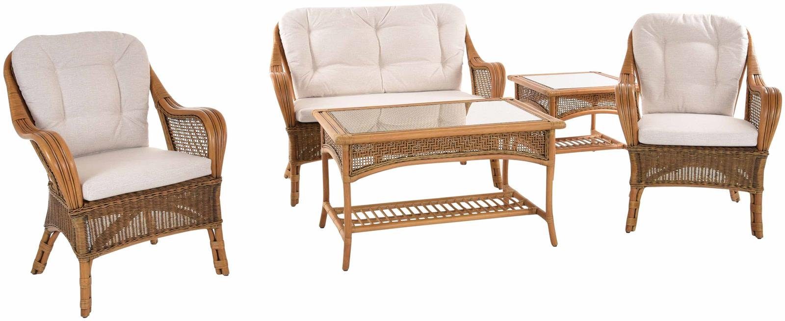 Rattanset Wintergarten (Vintage Sitzgruppe Natur Home Landhaus Rattan Marbella Set Braun), Rattanmöbel Sitzgruppe Wintergartengruppe Krines Rattangruppe