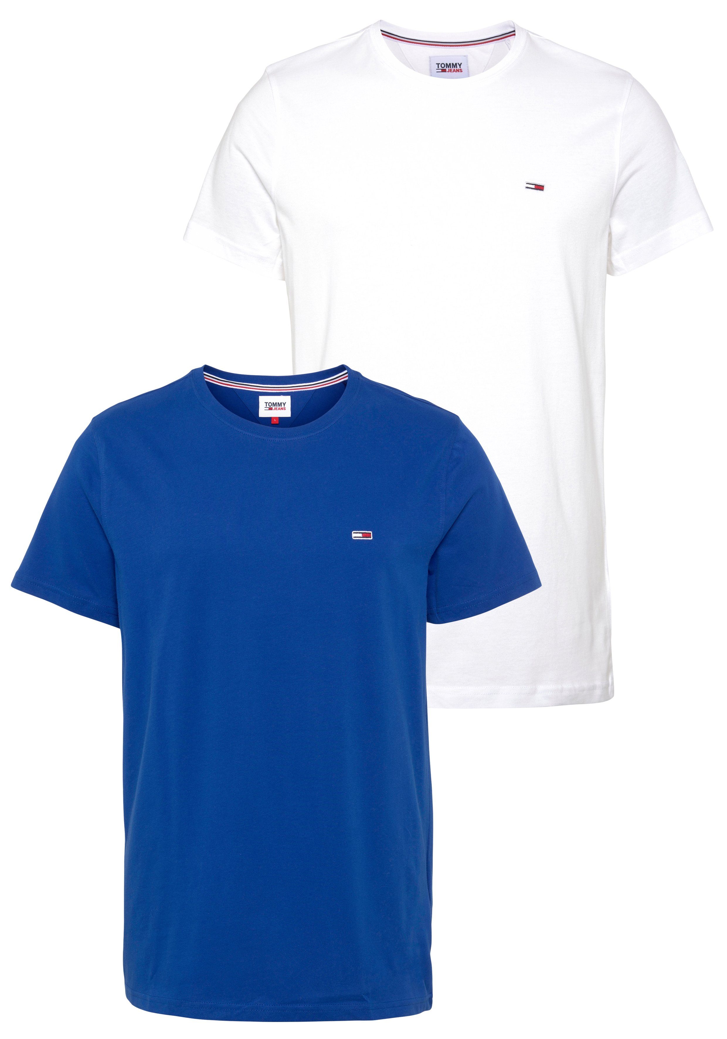 Tommy Jeans T-Shirt TJM 2PACK SLIM JERSEY TEE (Packung, 2-tlg., 2er-Pack) mit Markenlogo auf der Brust Ultra Blue / White