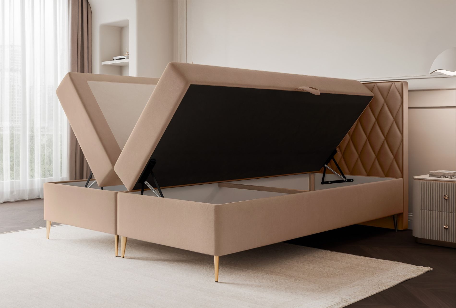 Selsey Boxbett CARESSO, mit Matratze, Topper, 2 Bettkästen und wasserfestem Veloursbezug