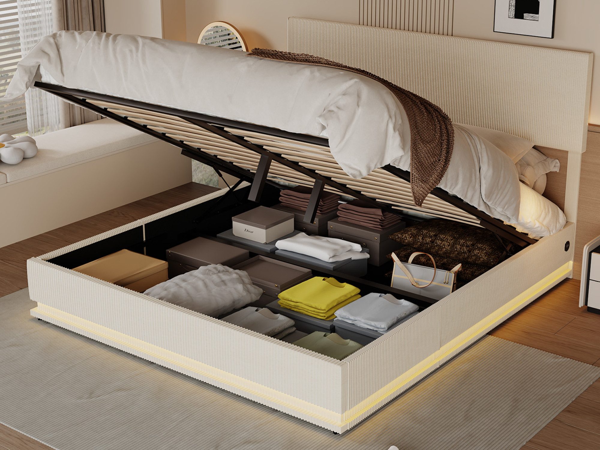 KLAM HOME Polsterbett Doppelbett Stauraumbett mit Stauraum 140/160/180x200c günstig online kaufen
