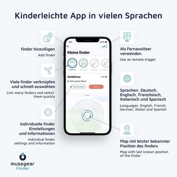 musegear Bluetooth®-Sender Schlüsselfinder mit Bluetooth App aus Deutschland, Zubehör für iOS/ Android Handys