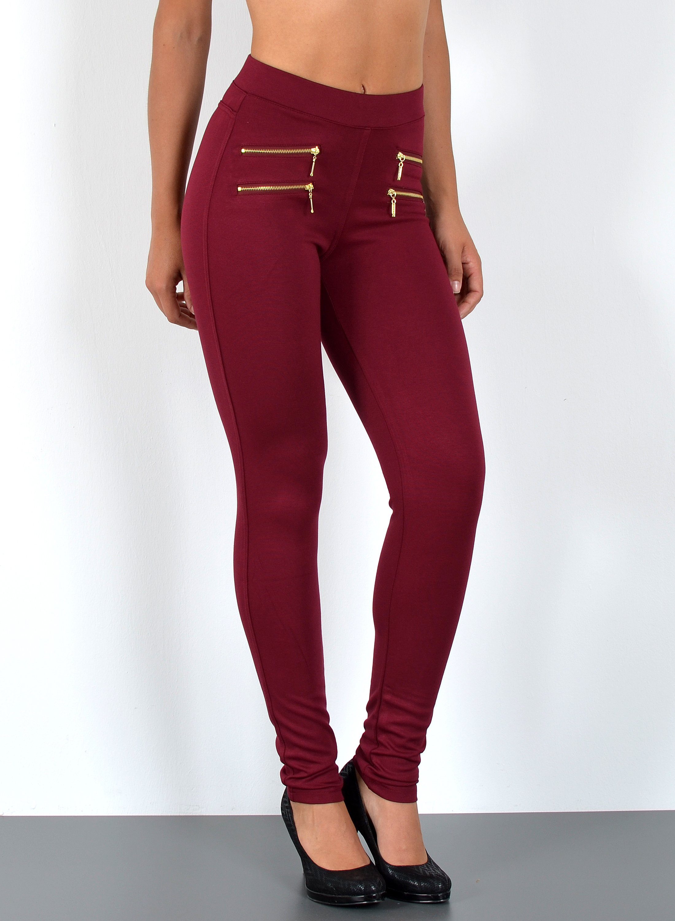 ESRA Stretch-Hose Sehr enge Damen Treggings Hose Gummi-Bund Stretch Hose J189 Damen High Waist Skinny Hose mit elastischem Bund Treggings Hose