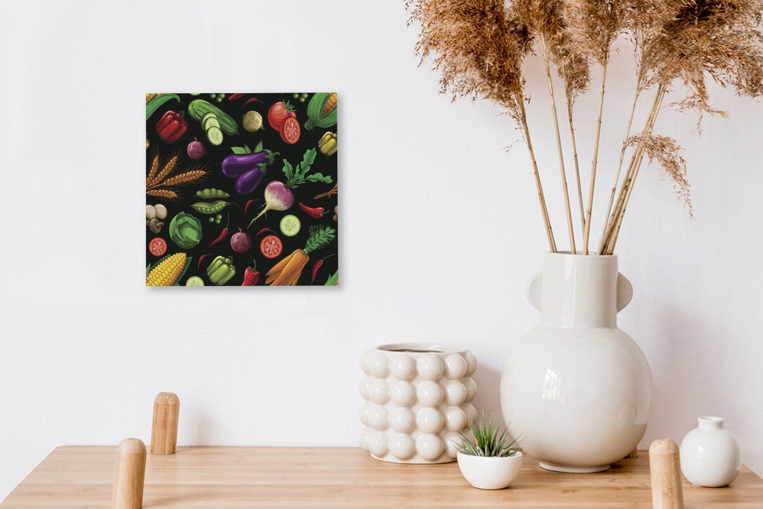 OneMillionCanvasses® Leinwandbild Design - Gemüse für Leinwand (1 St), Wohnzimmer Bilder Schwarz, Schlafzimmer 