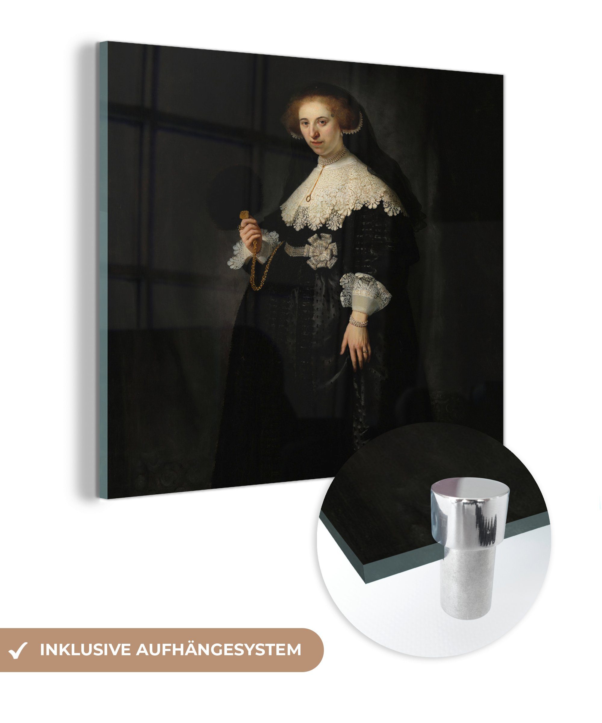 MuchoWow Acrylglasbild Das Glasbilder - Oopjen - Rijn, auf Wanddekoration Foto Coppit auf Glas St), Rembrandt Wandbild von Bilder Glas (1 - Eheporträt - van