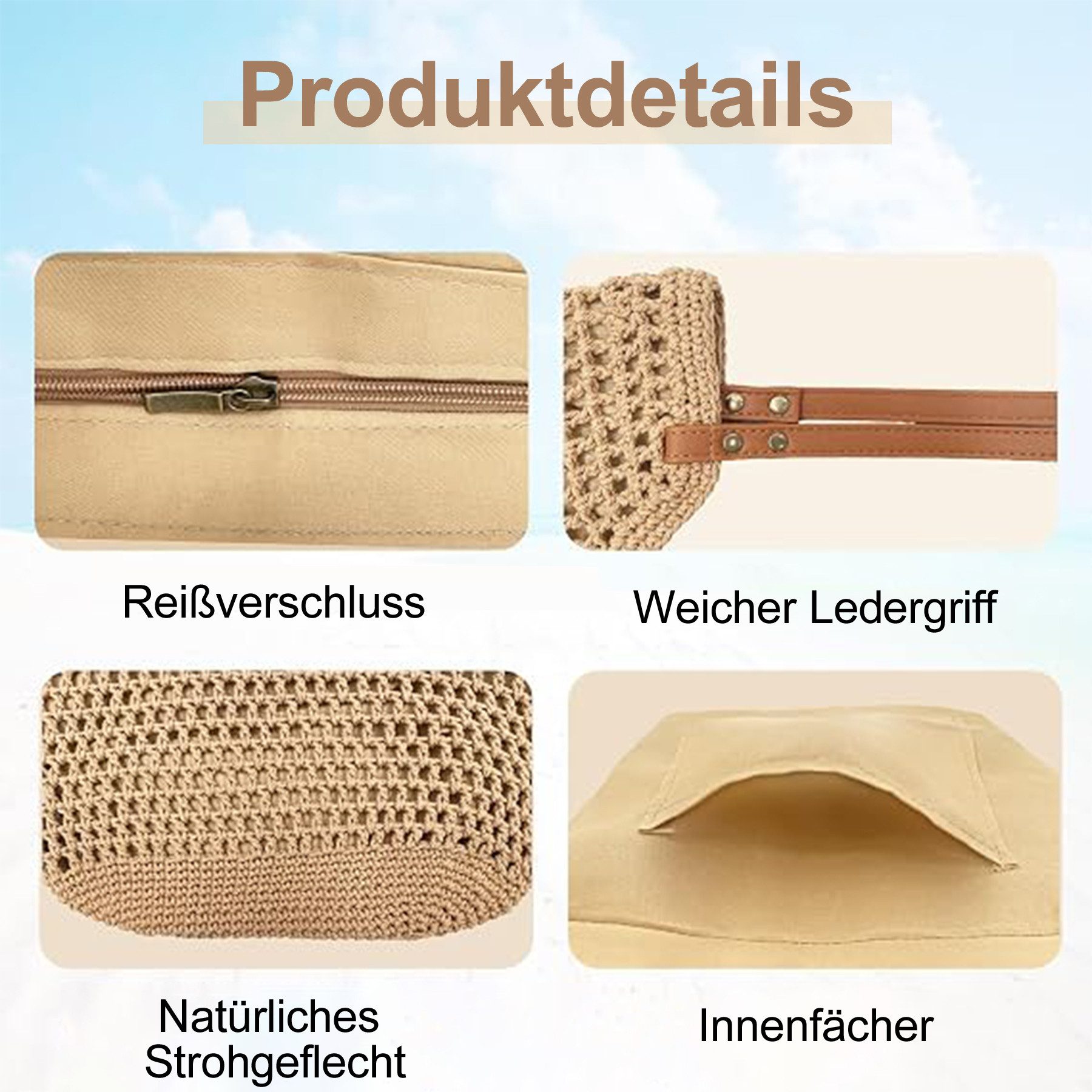 Keyura Strandtasche Sommer Strandtasche Damen Boho Häkeltasche Strand Mesh Tragetasche (Strohtasche Beach Handtasche Leicht Umhängetasche Vintage Sommertasche, Reisetaschen Tasche, faltbar Hobo Taschen, Einkaufstasche Lässige), für Reisen Einkaufen, Urlaub, Pendeln Strand Pool Fitnessstudio