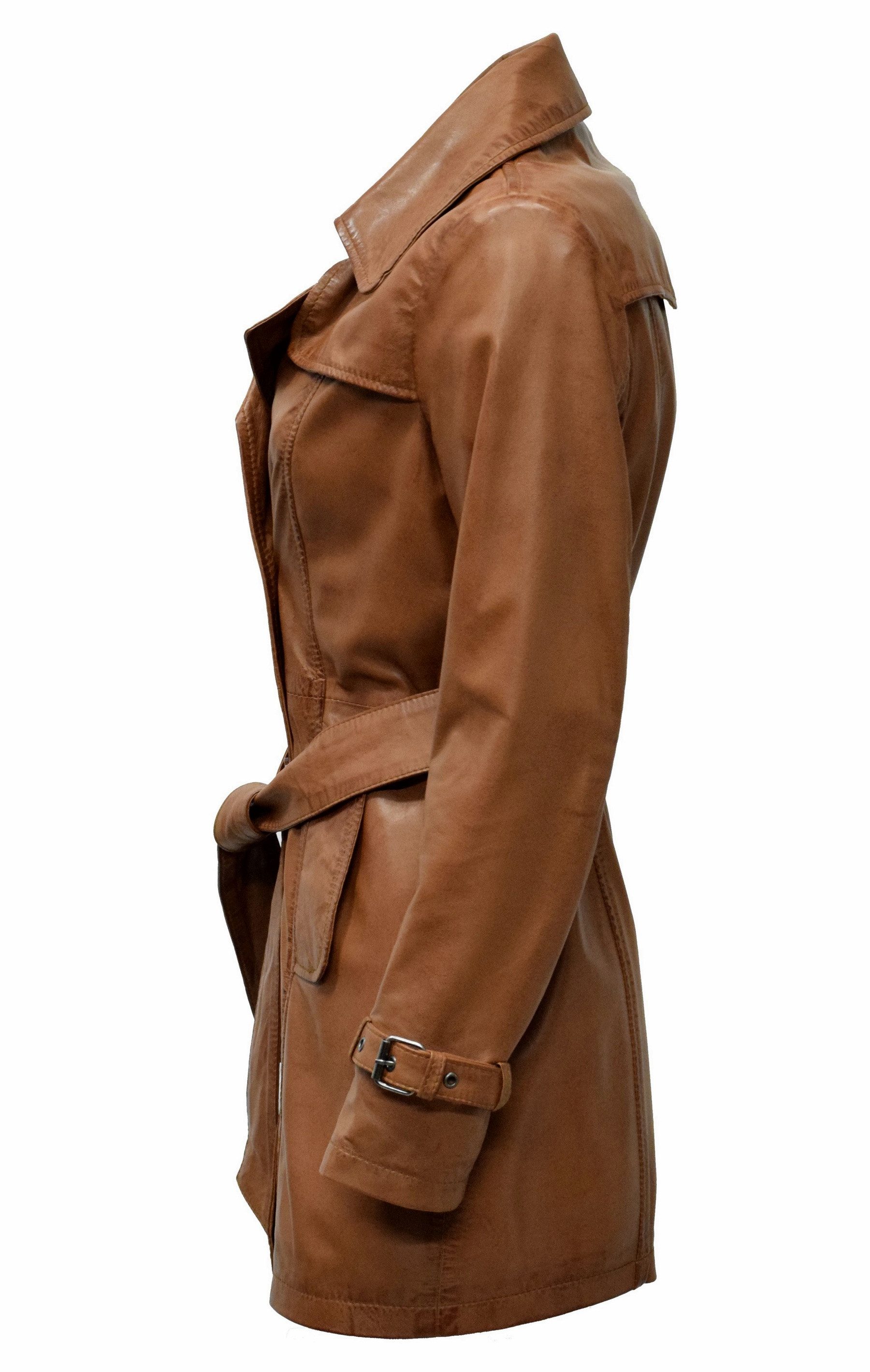 Zimmert Leather Ledermantel Anna Trenchcoat Washed Lammnappa Mantel Cognac günstig online kaufen