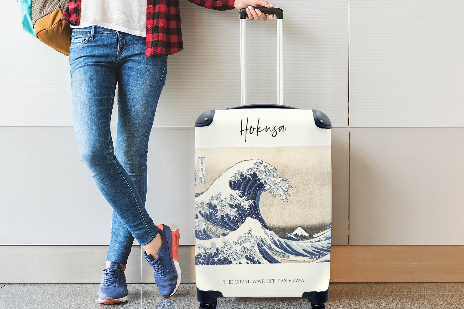 MuchoWow Handgepäckkoffer Japanische Kunst - von Kanagawa, Rollen, Die Hokusai für Welle Reisekoffer - rollen, Reisetasche mit Trolley, große Ferien, 4 Handgepäck