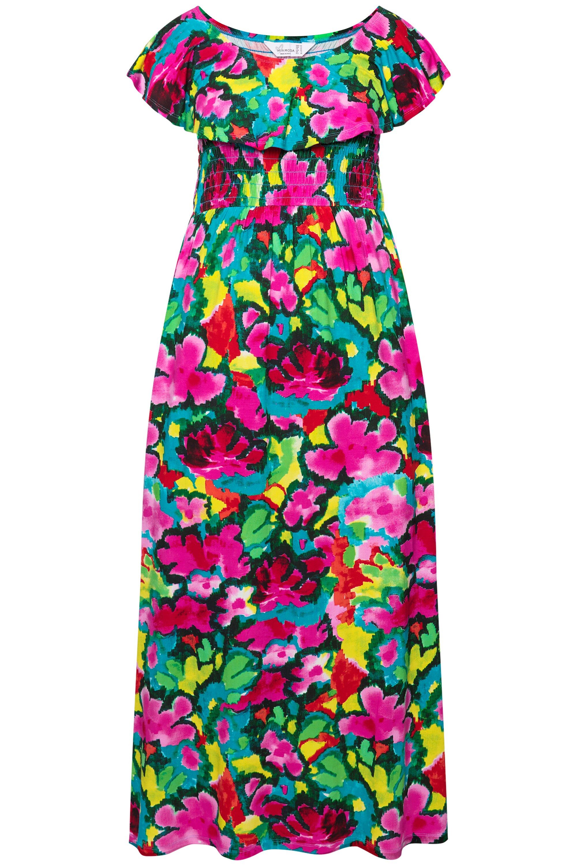 MIAMODA Jerseykleid Jersey-Maxikleid Blumendruck gesmokte Büste günstig online kaufen