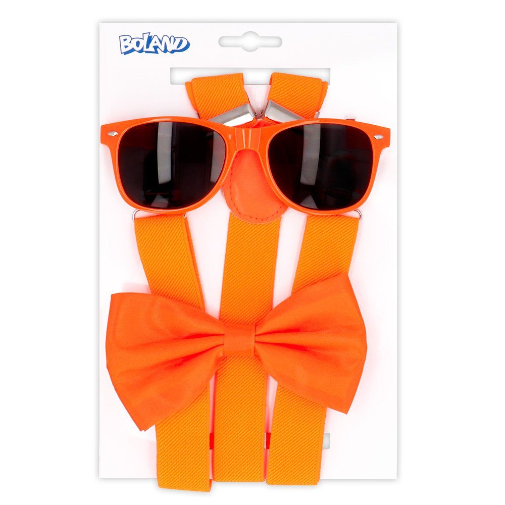 Boland Kostüm Partyset Hosenträger, Brille und Fliege, Neon Ora günstig online kaufen
