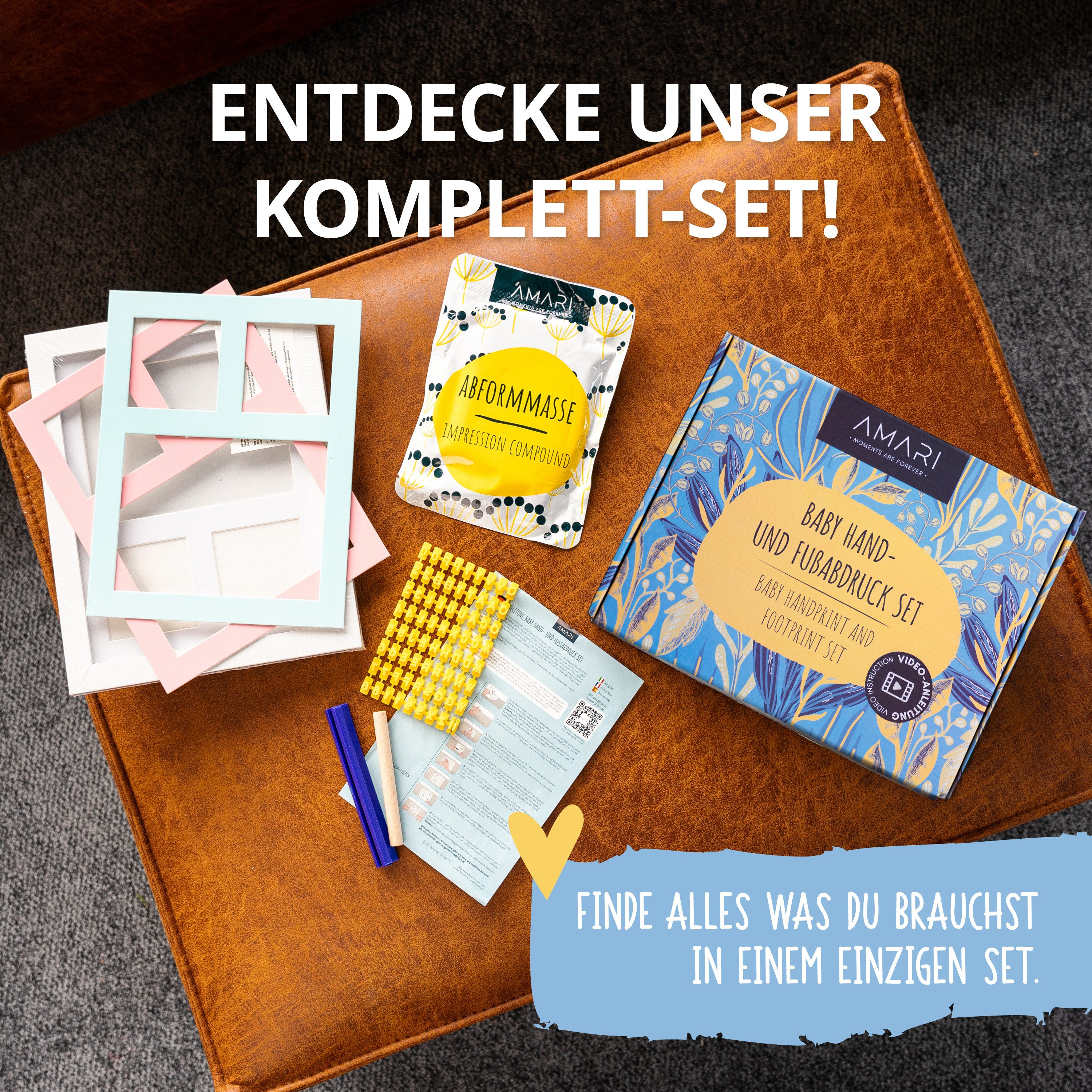 Amari Einzelrahmen Baby Handabdruck und Fußabdruck Set mit Bilderrahmen