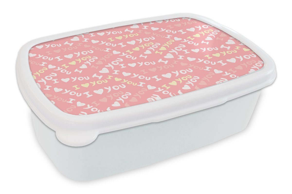 MuchoWow Lunchbox Liebe - Sprichwörter - Valentinstag, Kunststoff, (2-tlg), Brotbox für Kinder und Erwachsene, Brotdose, für Jungs und Mädchen weiß