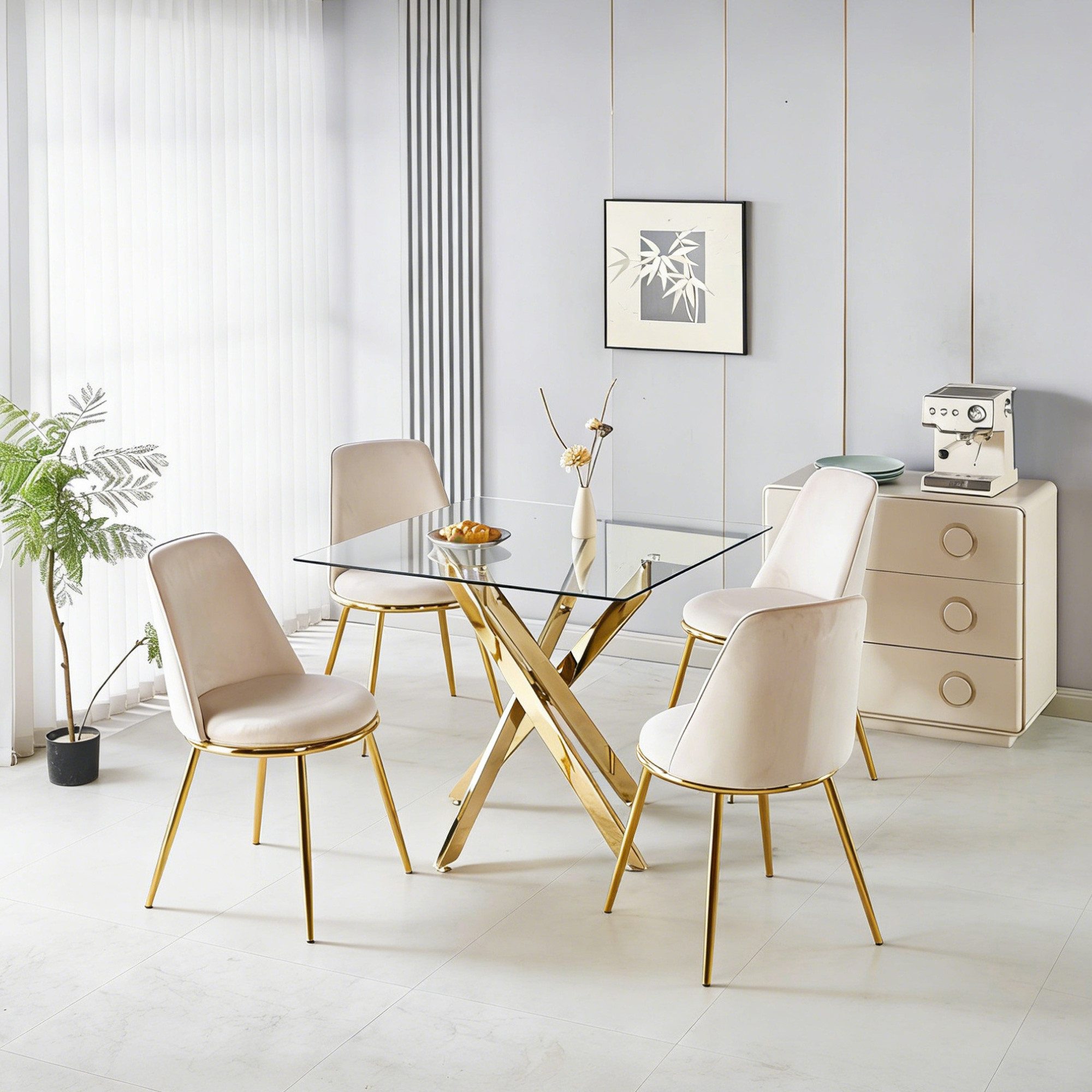 Celya Essgruppe 5-teiliges Modernes Design, (1 Tisch und 4 Stühle), perfekt als Esszimmerstuhl, Schminkstuhl oder Akzentstuhl