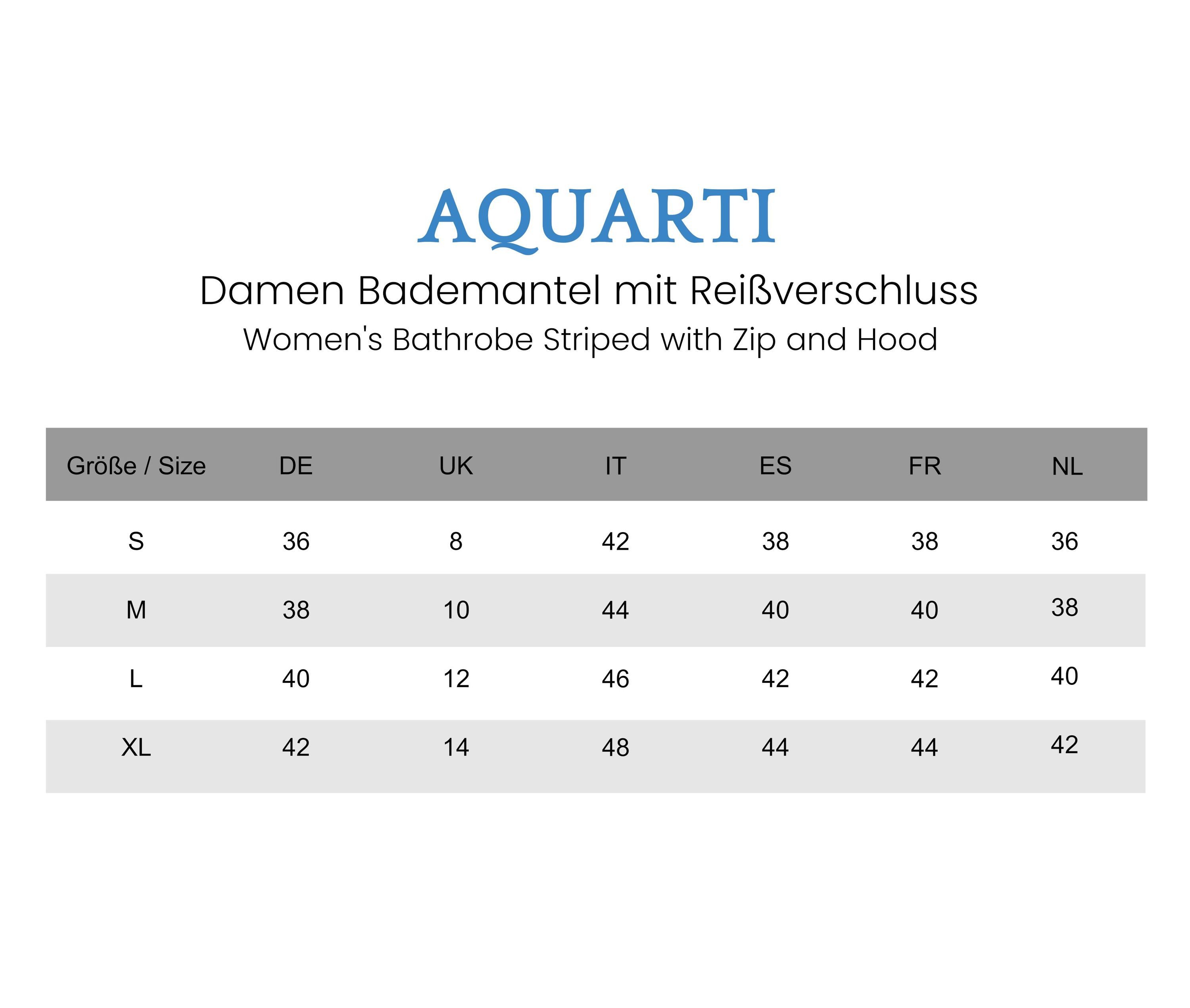 Aquarti Damenbademantel Damen Bademantel Morgenmantel Reißverschluss Streifen Kurz Baumwolle