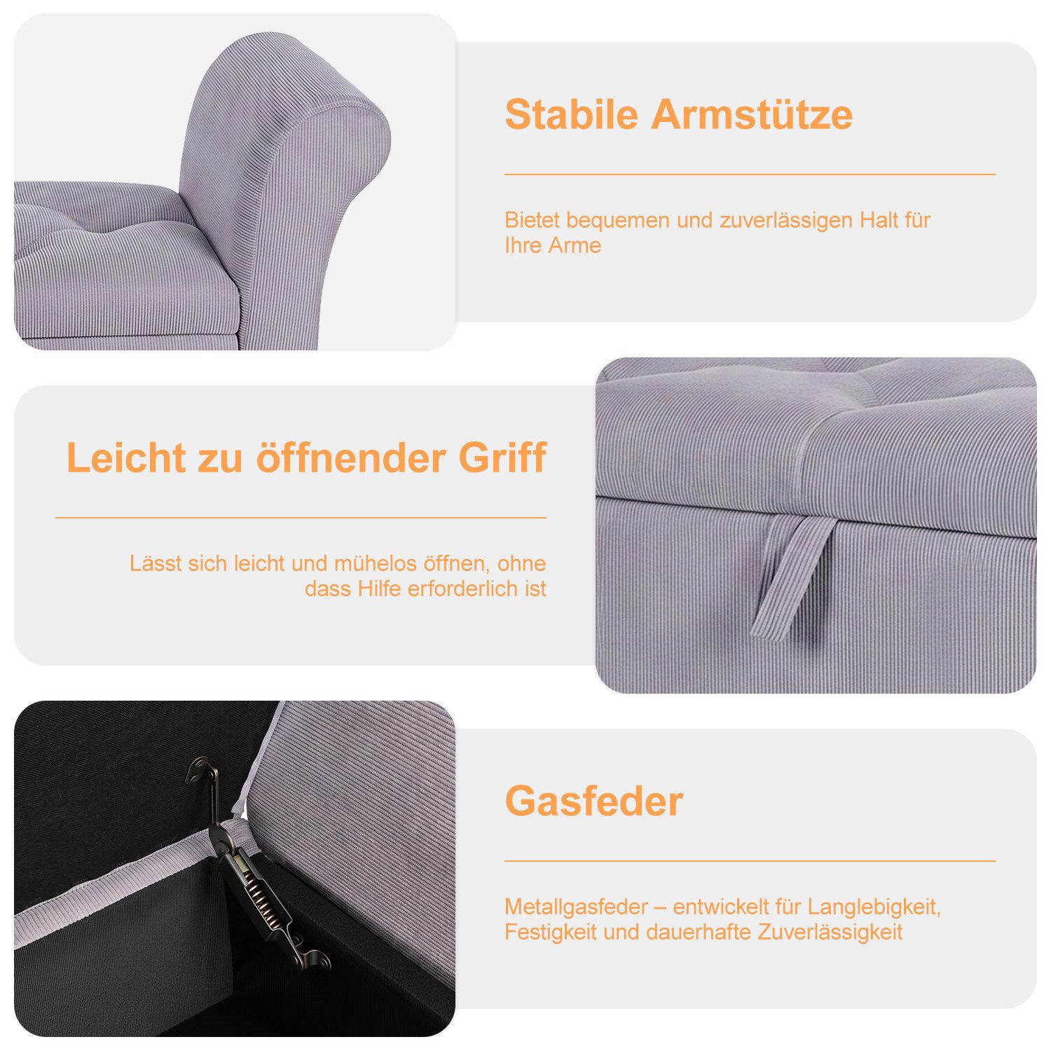 oyajia Bettbank Polsterbank mit Stauraum und Deckel auch als Garderobenbank geeignet (Sitzhocker mit Stauraum,Fußstütze mit stabilen Holzbeinen, Bis 168kg), Sofabank fur Flur, Esszimmer, Schlafzimmer, Wohnzimmer