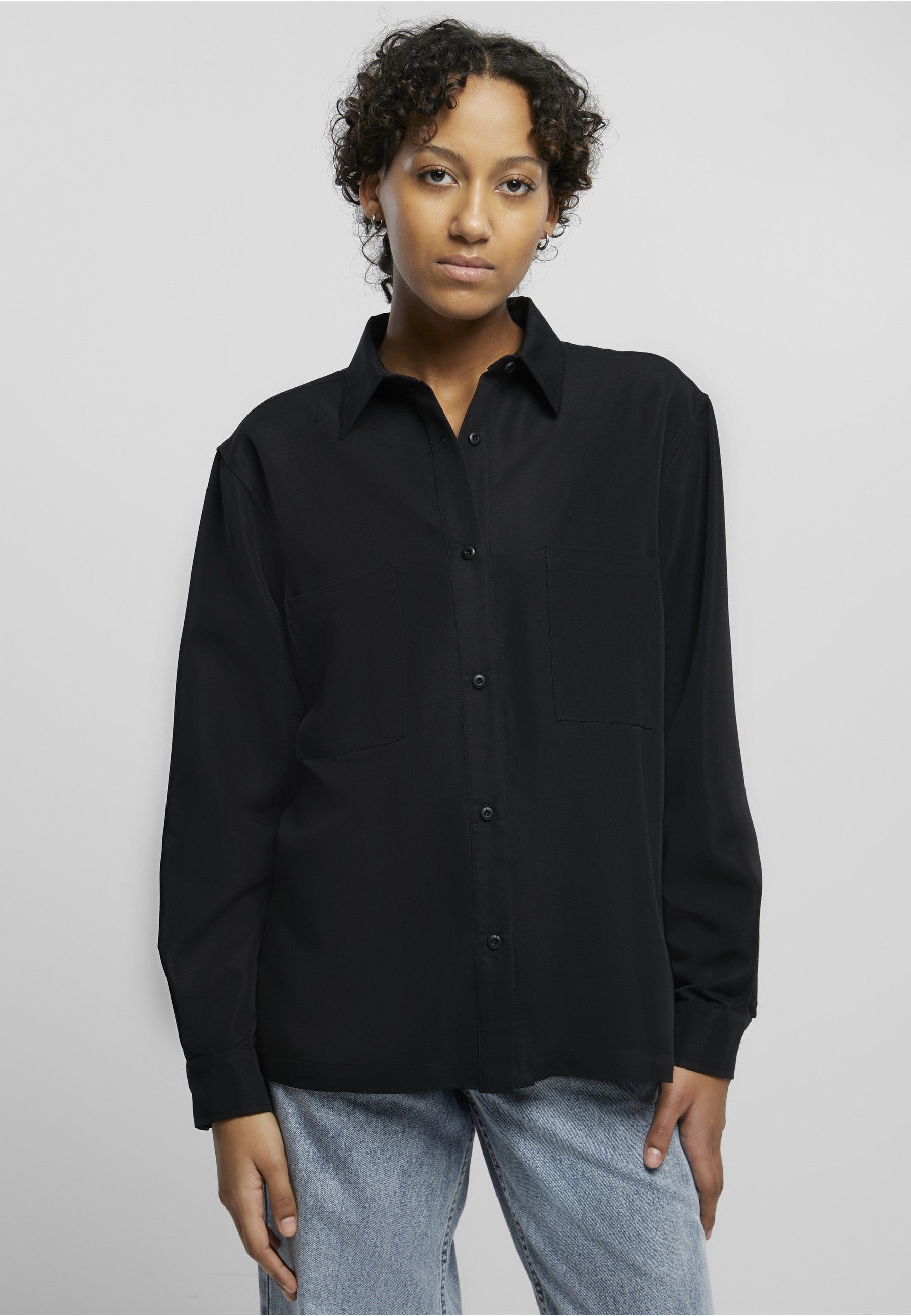 URBAN CLASSICS Langarmhemd Urban Classics Damen Ladies Oversized Twill Shirt