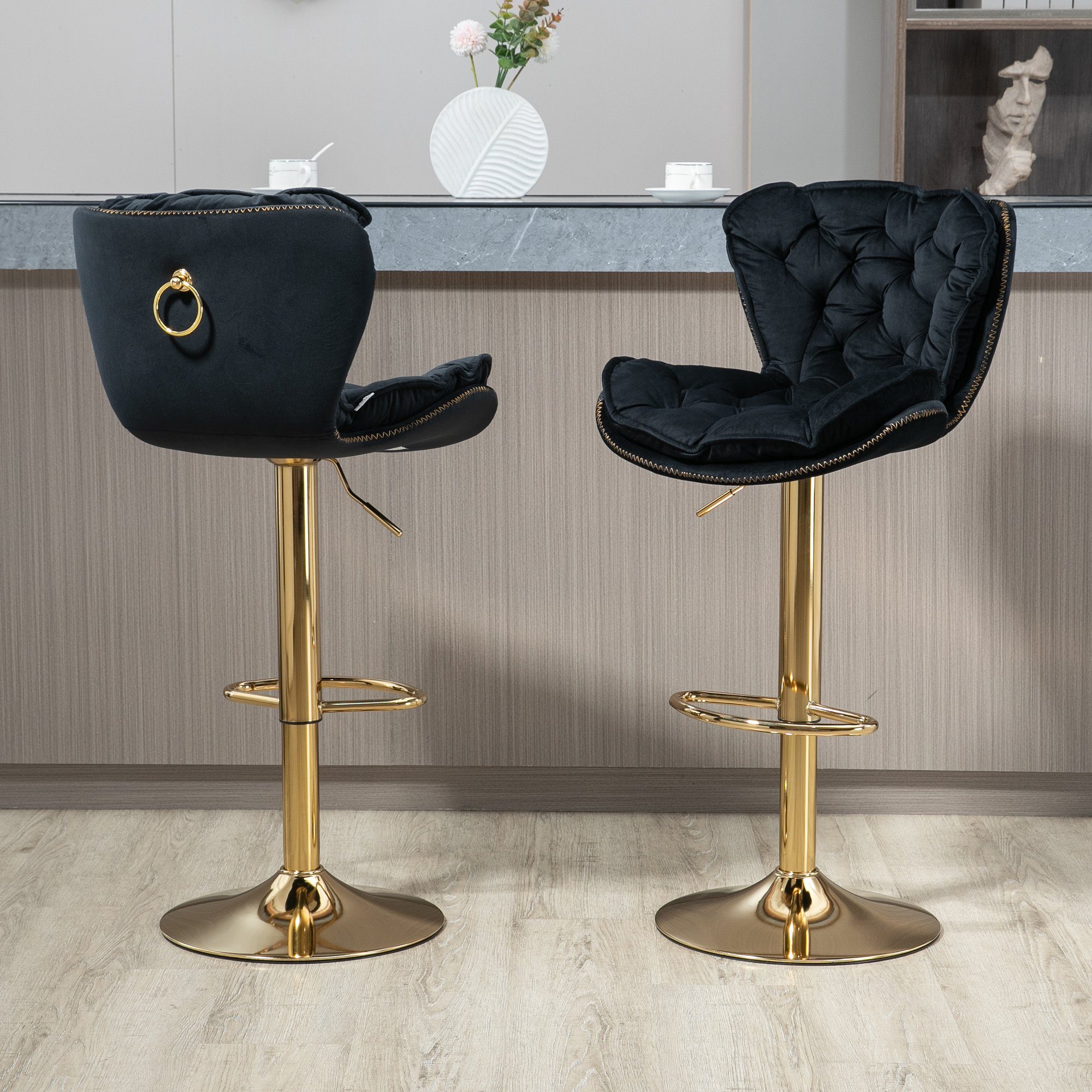 Tresenhocker, für OKWISH Schwenkbare Set Barstühle schwarz von (mit Esszimmer), Fußstütze Barhocker Küche, 360-Grad-Höhenverstellung 2