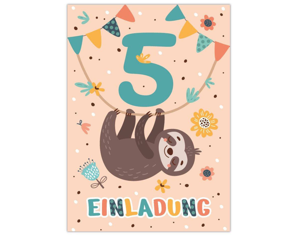 Thumbnail - JUNAPACK Einladungskarten Faultier Einladungen zum 5. Geburtstag Umschlägen für Kinder Tiere, Einladungskarten mit Umsch...